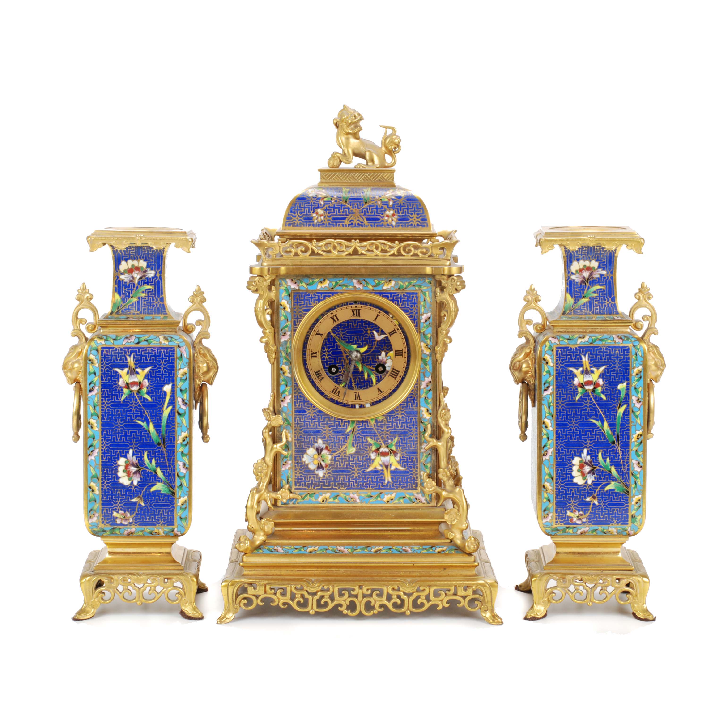 ENGLISH SET WITH CLOCKS AND COUPLE OF VASES, EARLY 20TH CEN