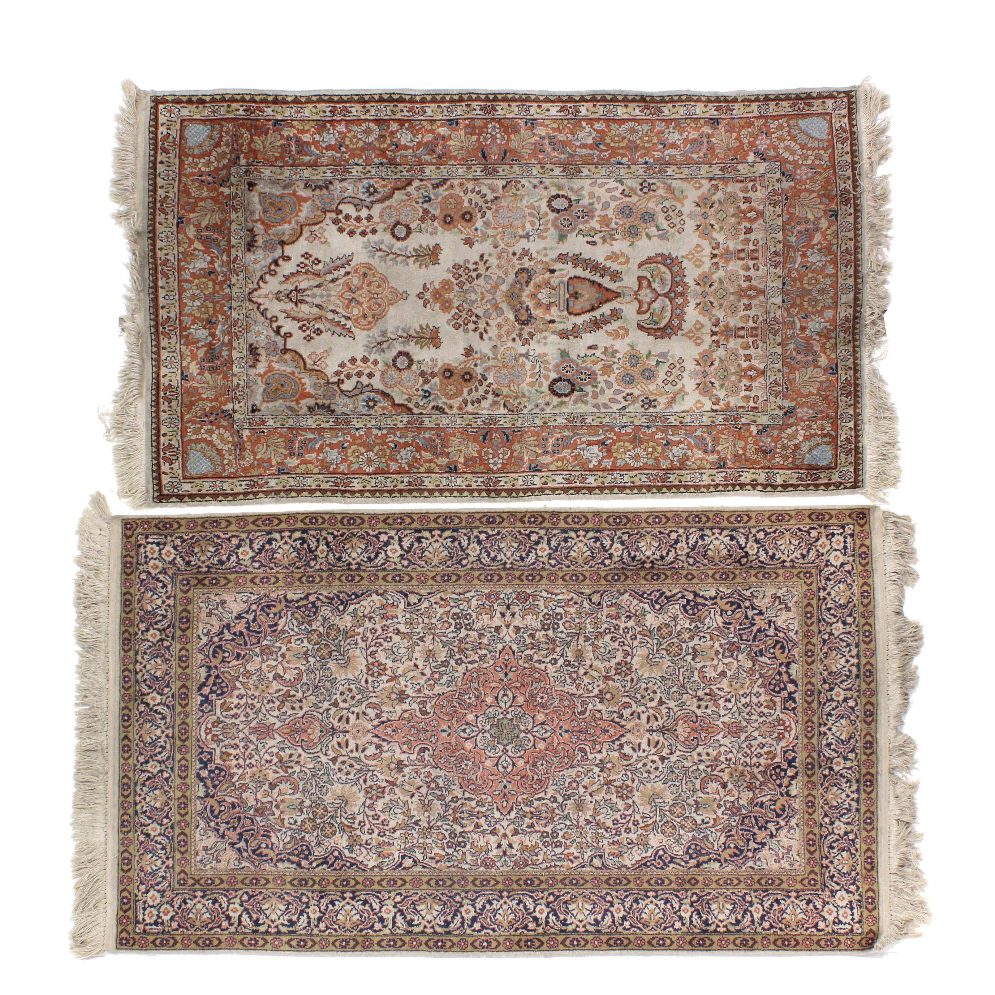 TWO SMALL PERSIAN CARPETS, MID C20th.