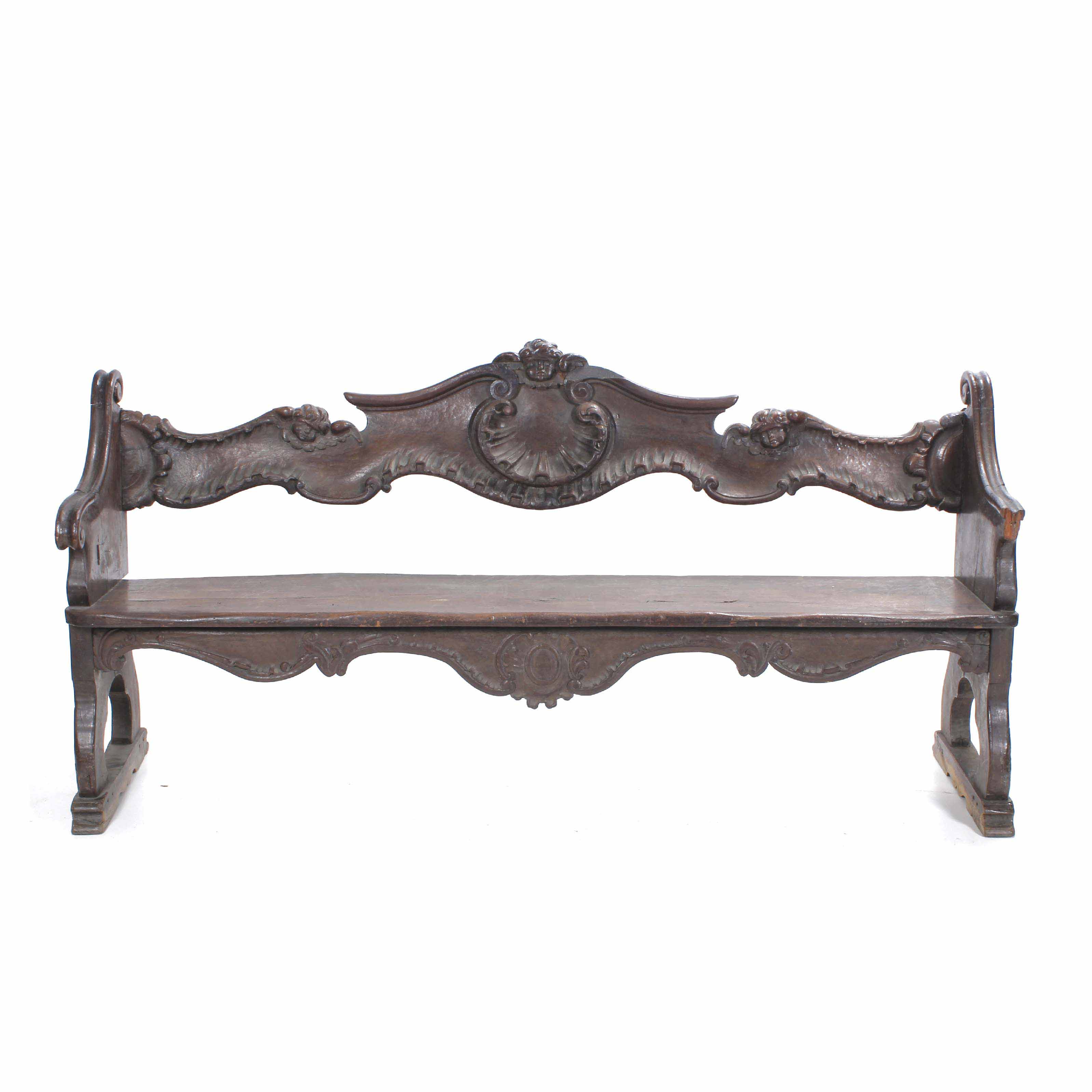 SPANISH ROCOCO STYLE BENCH, 19TH CENTURY. 