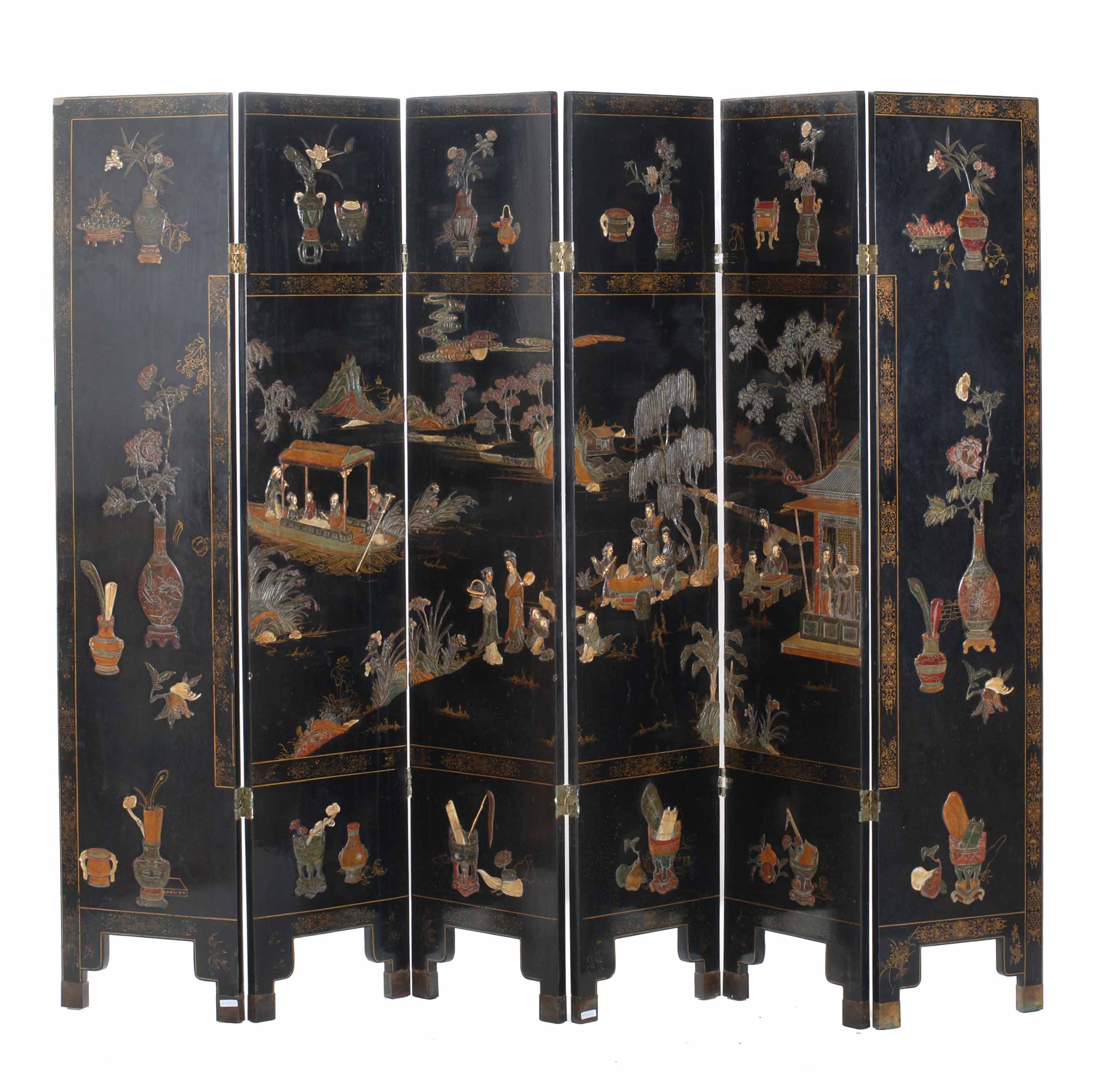 CHINESE SIX-LEAF FOLDING SCREEN, SECOND HALF OF THE 20TH CE