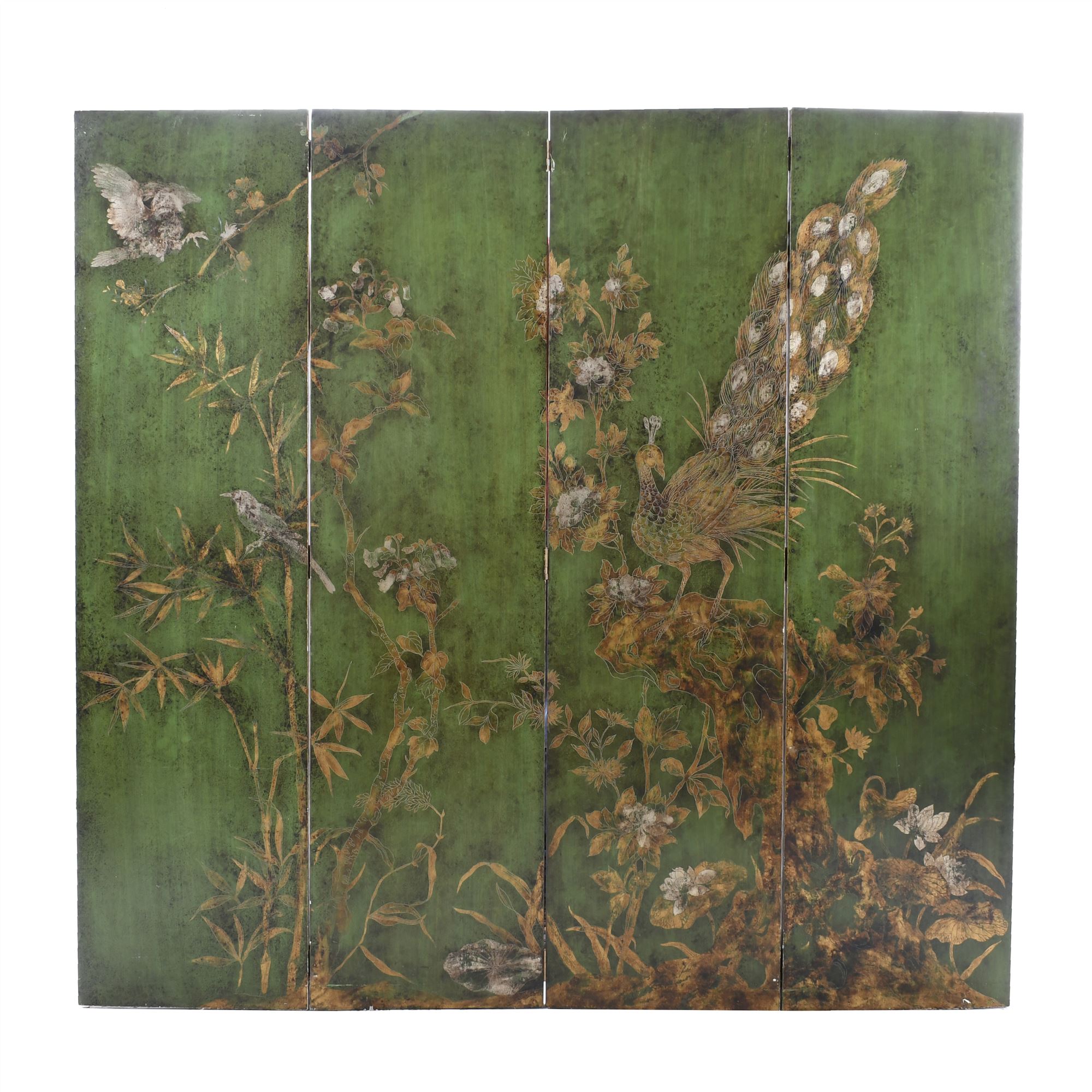 PIERRE LOTTIER STYLE FOUR-LEAF FOLDING SCREEN, 1960&#39;s.