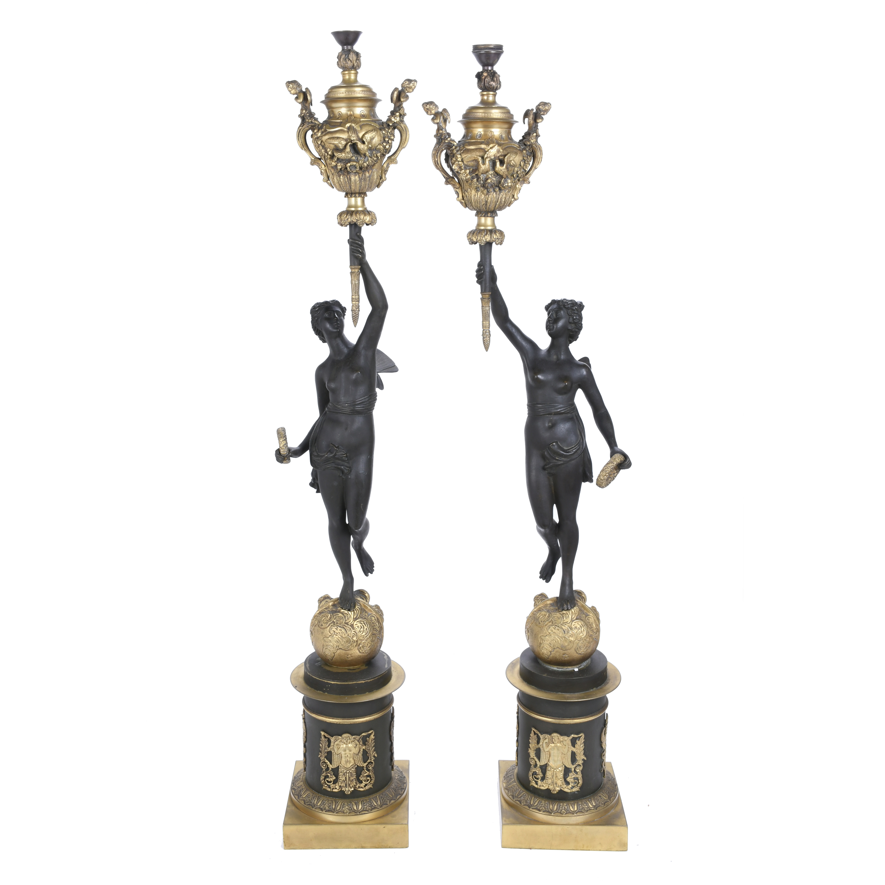 PAIR OF LARGE FRENCH TABLE CANDLESTICKS, 19TH CENTURY.