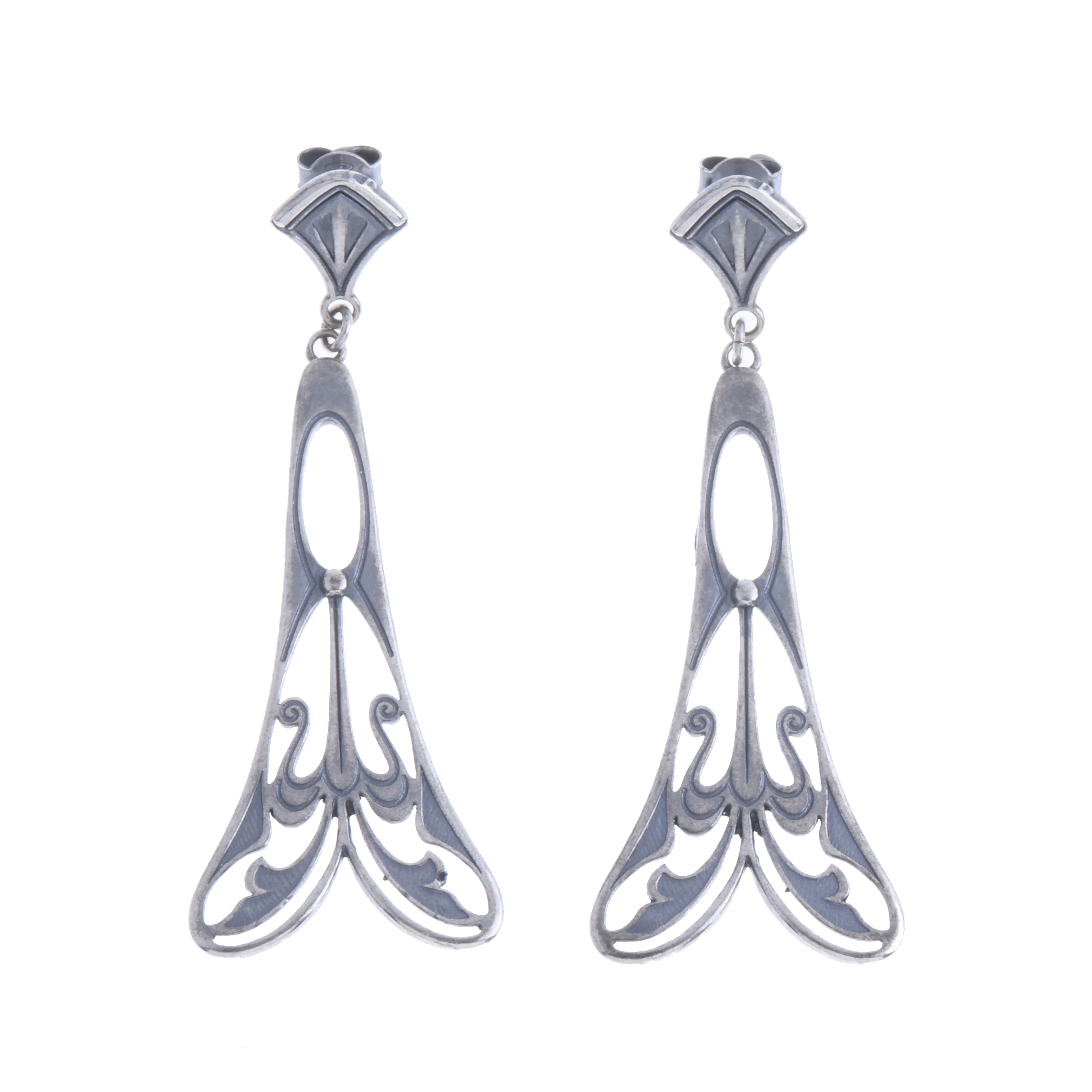 ART NOUVEAU STYLE SILVER EARRINGS.