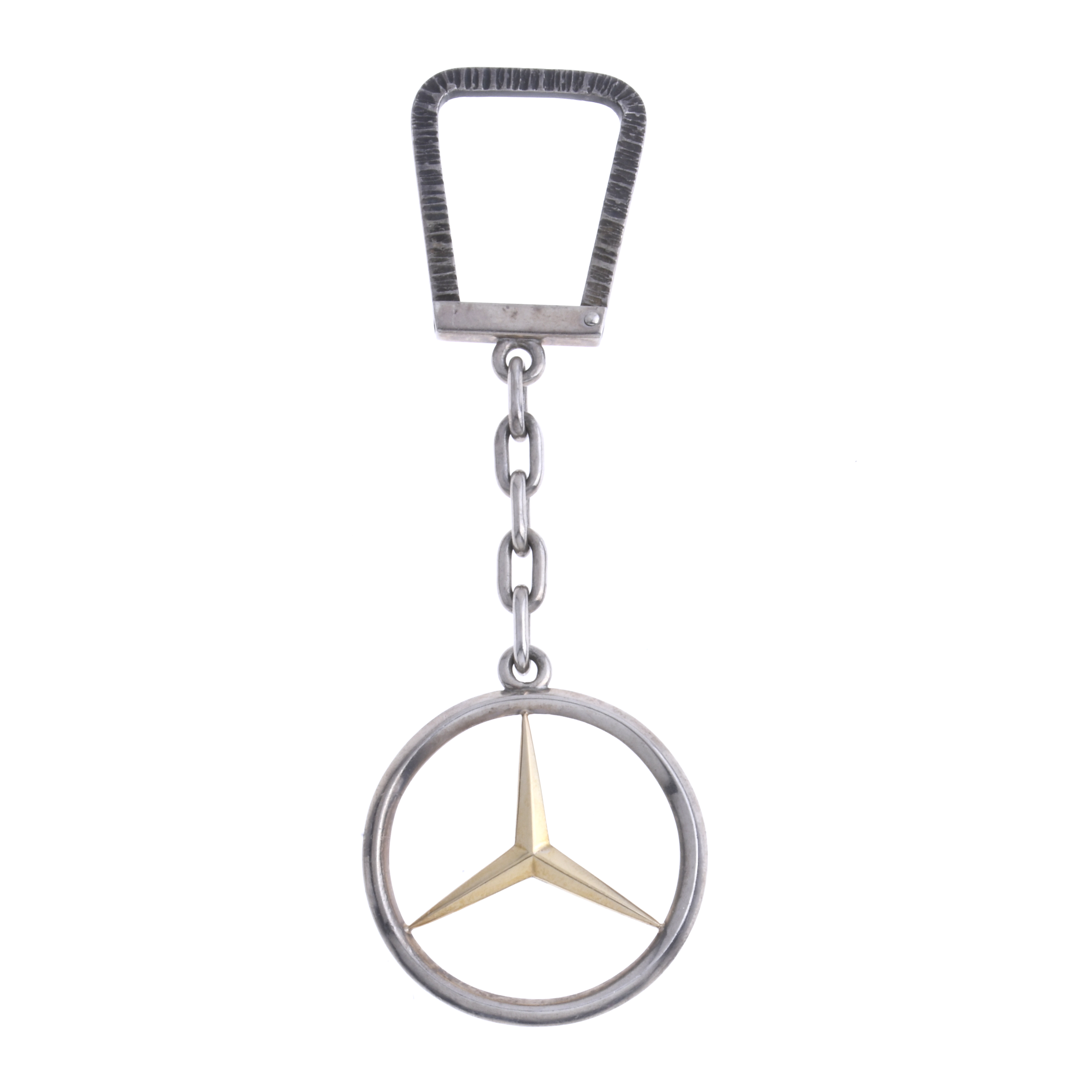 MERCEDES KEYRING IN SILVER AND GILDED SILVER.