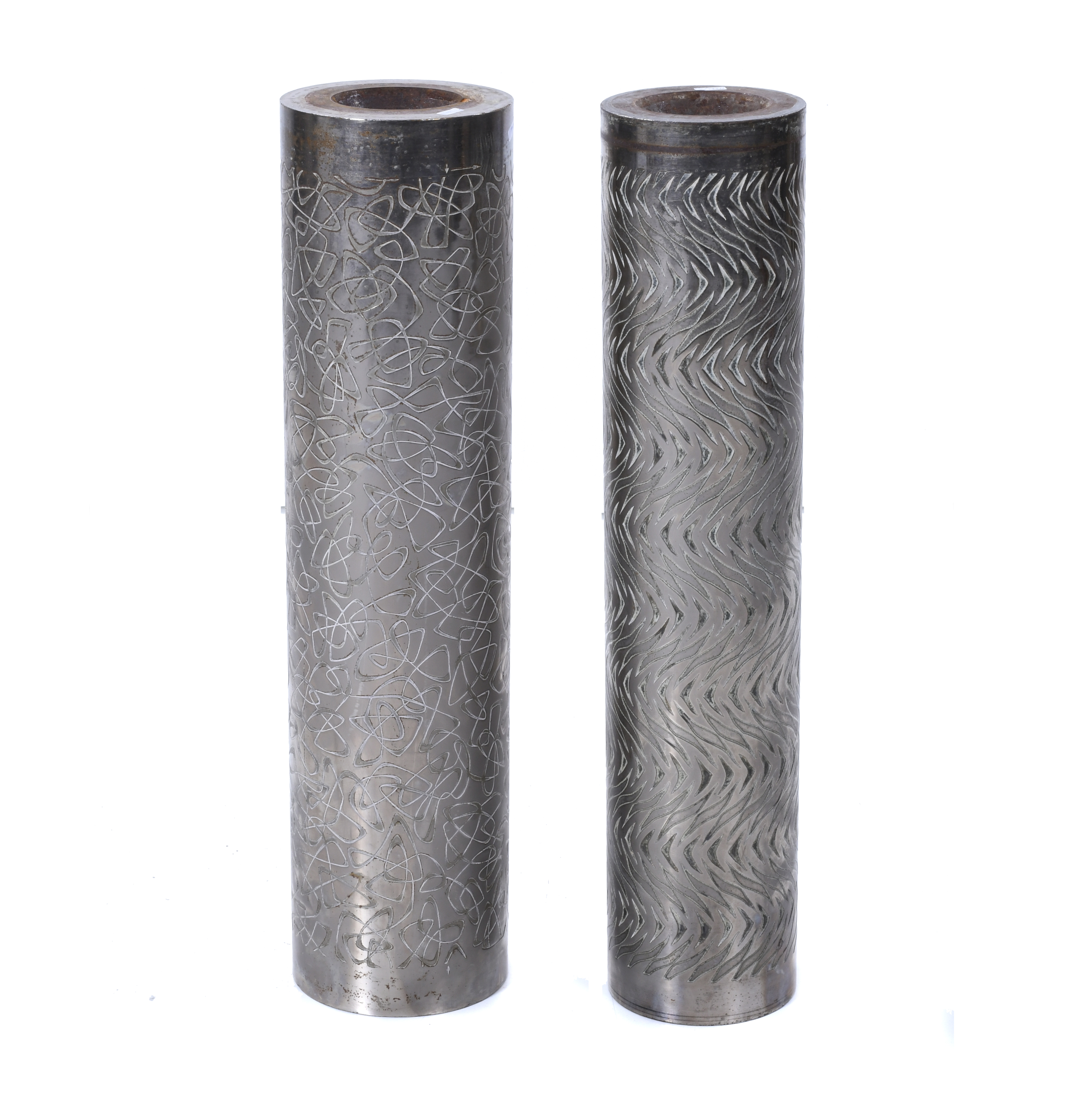 TWO ROLLERS OR CYLINDERS FOR TEXTILE PRINTING, 20TH CENTURY