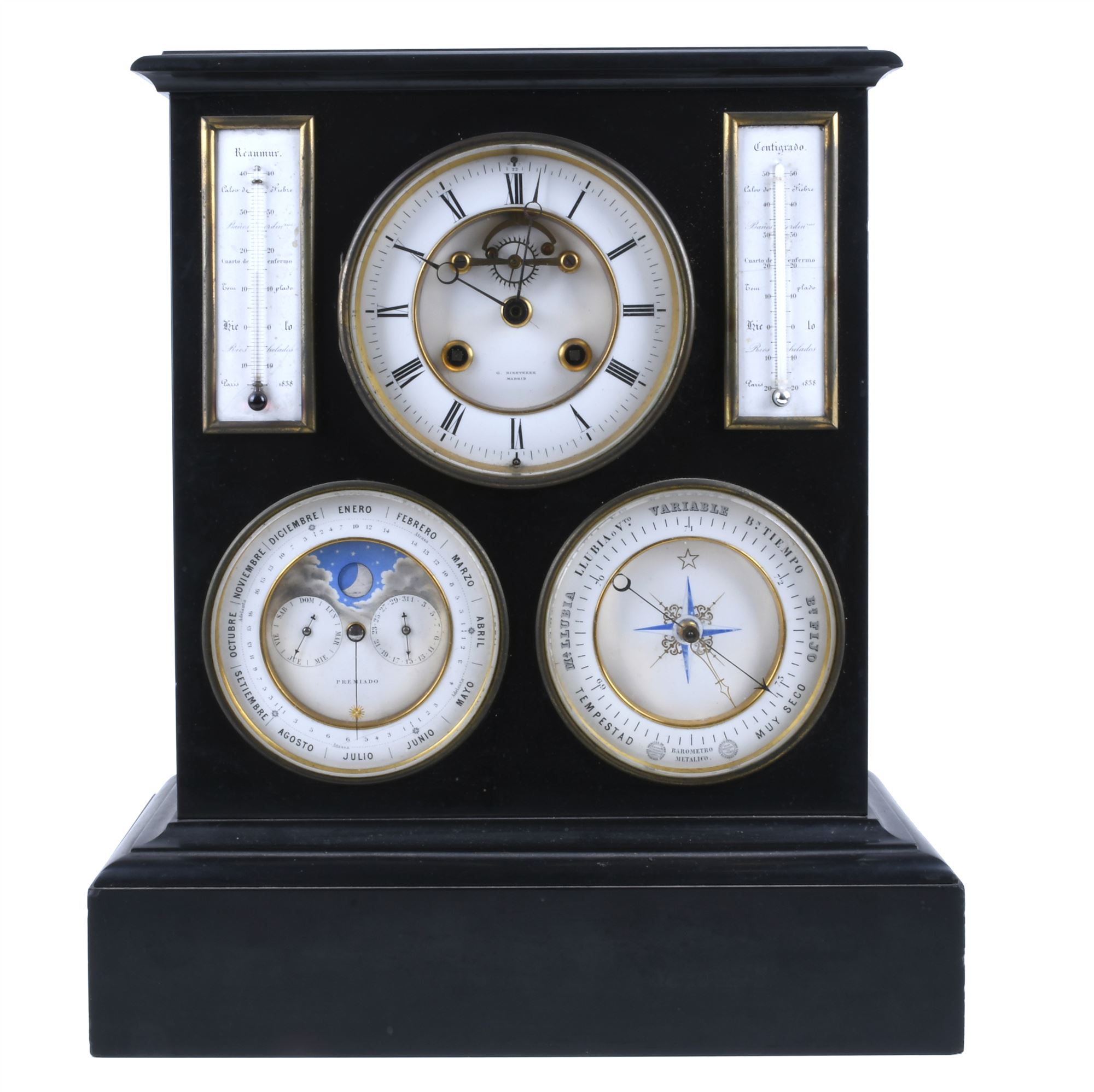 SPANISH MULTIFUNCTIONAL TABLE CLOCK, SECOND HALF OF THE 19T