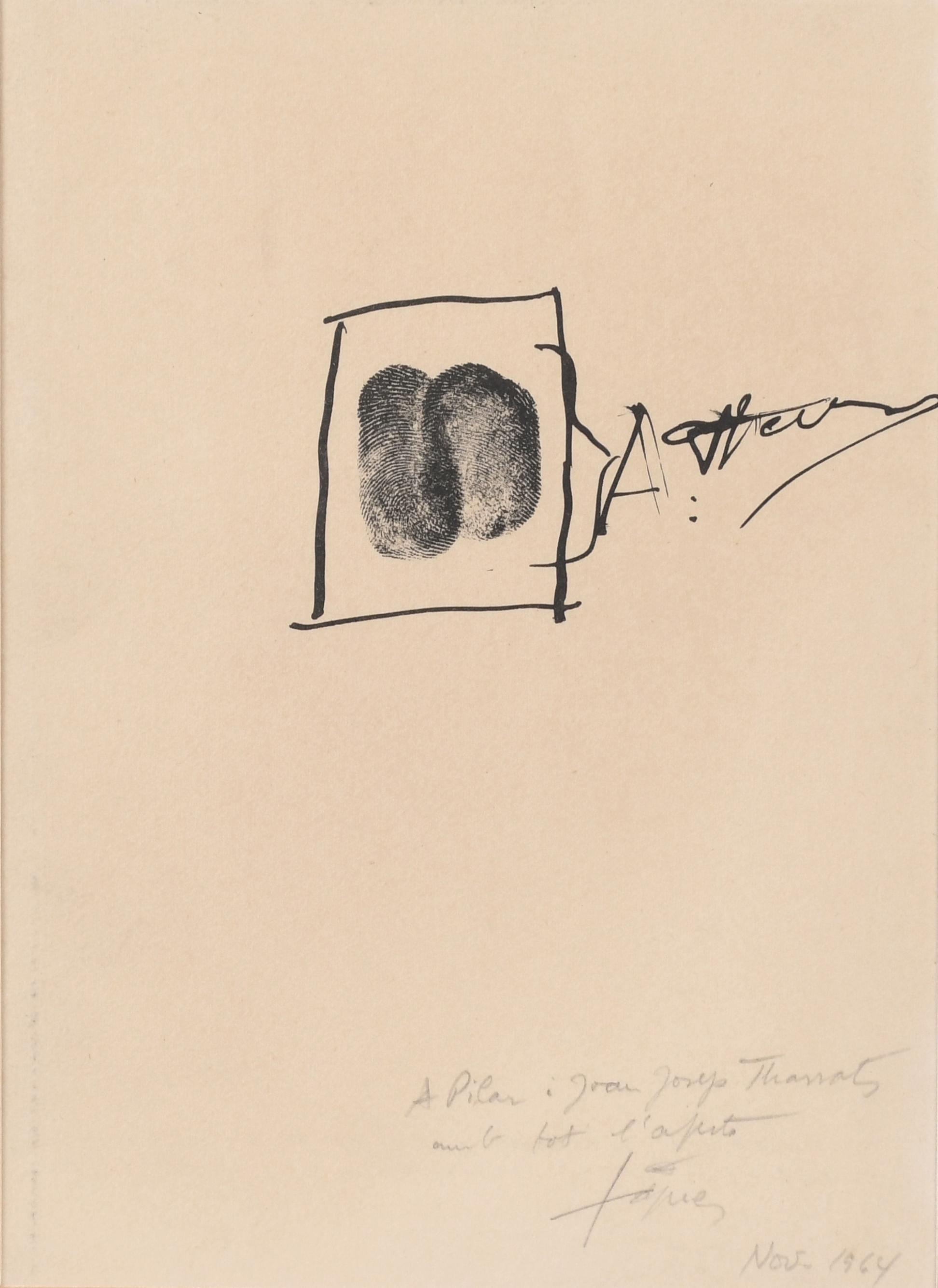 ANTONI TÀPIES (1923-2012). "AUTÓGRAFO DEDICADO AL PINTOR JO