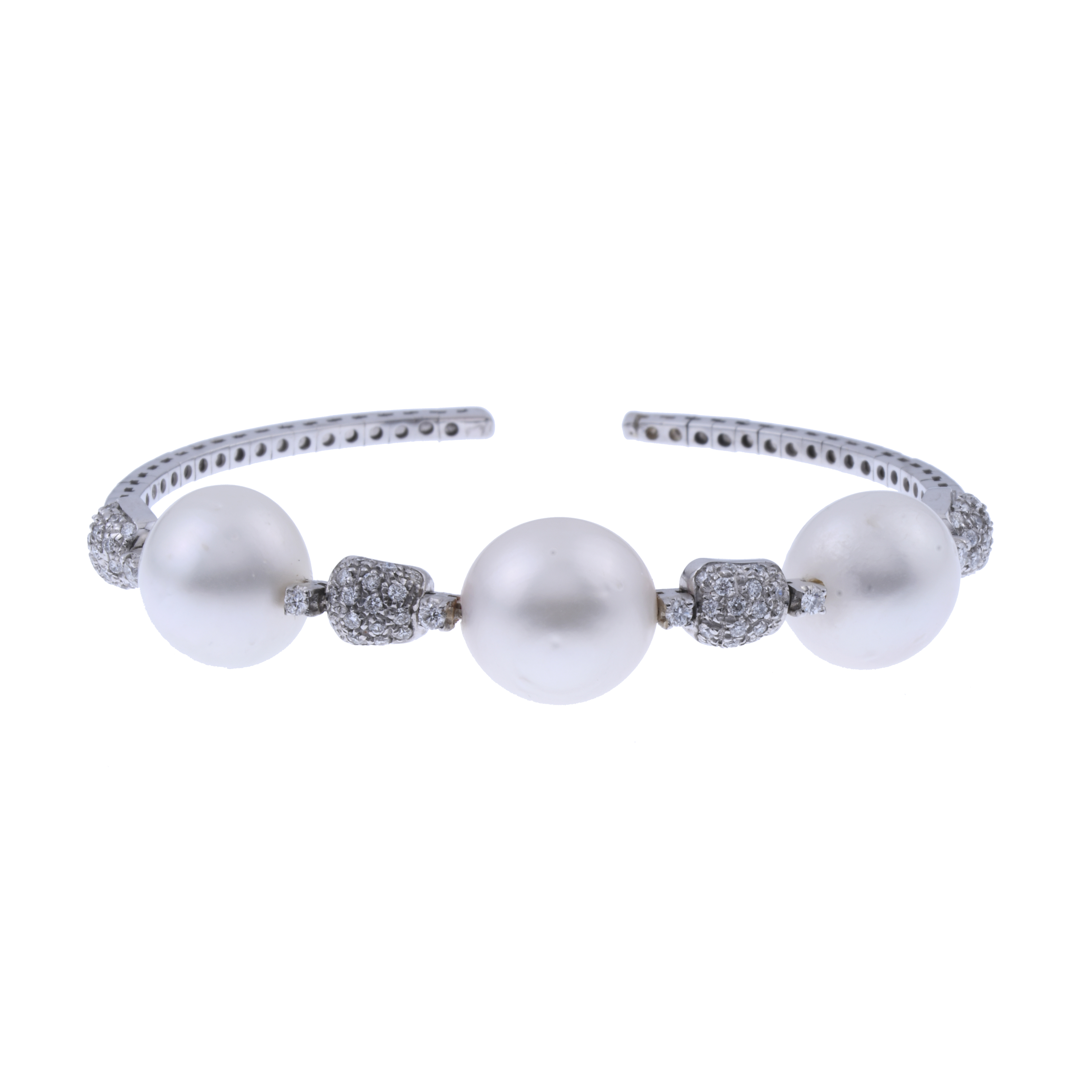 DIAMONDS AND PEARLS RIGID BRACELET.