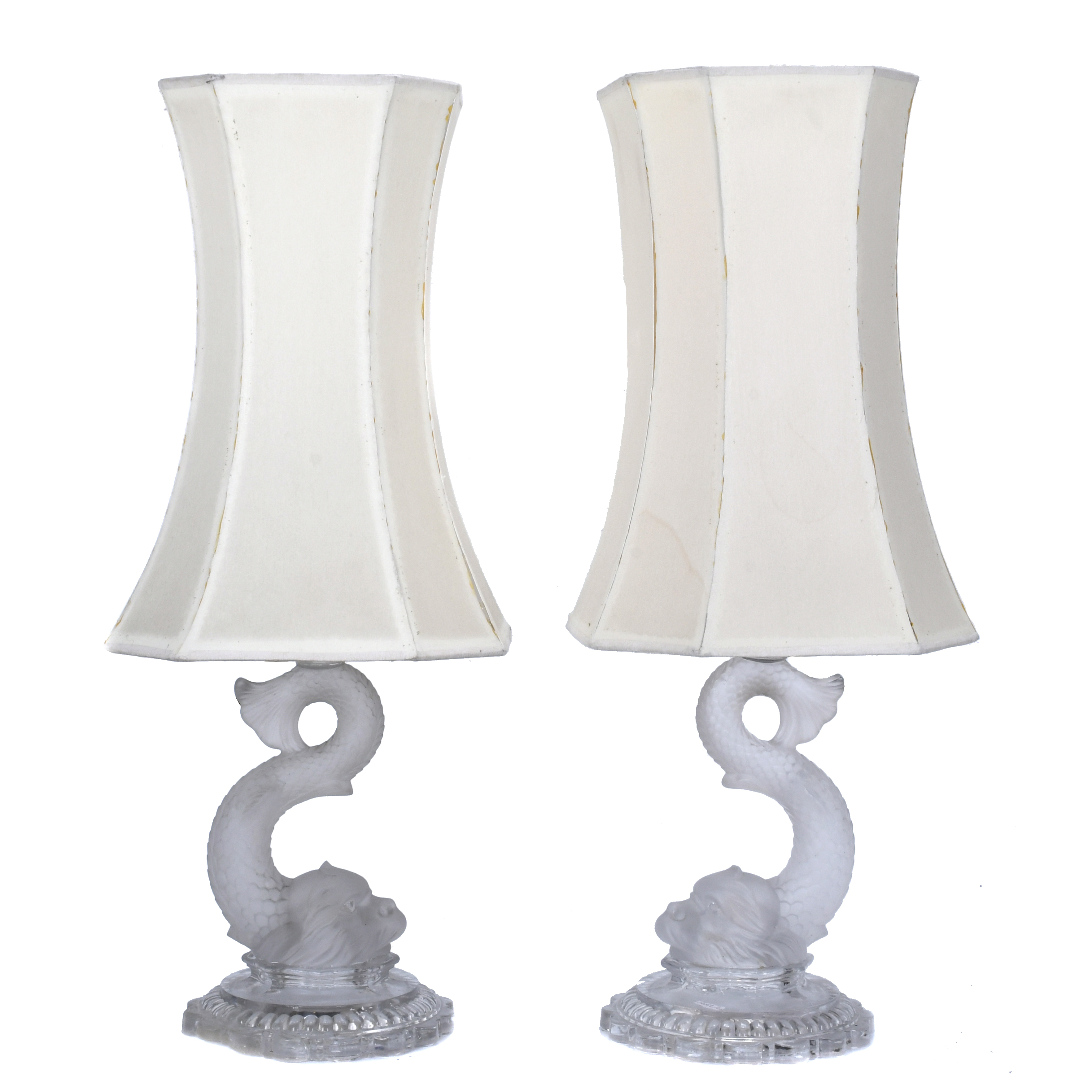 PAIR OF FRENCH TABLE LAMPS, BACCARAT "DOLPHIN" MODEL, SECON