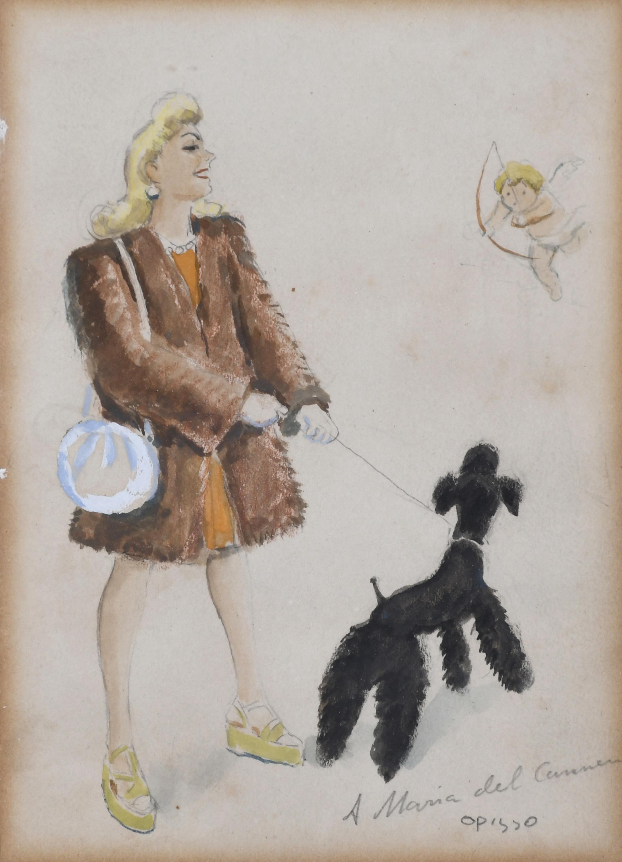 RICARD OPISSO (1880-1966). "GIRL, DOG AND CUPID".