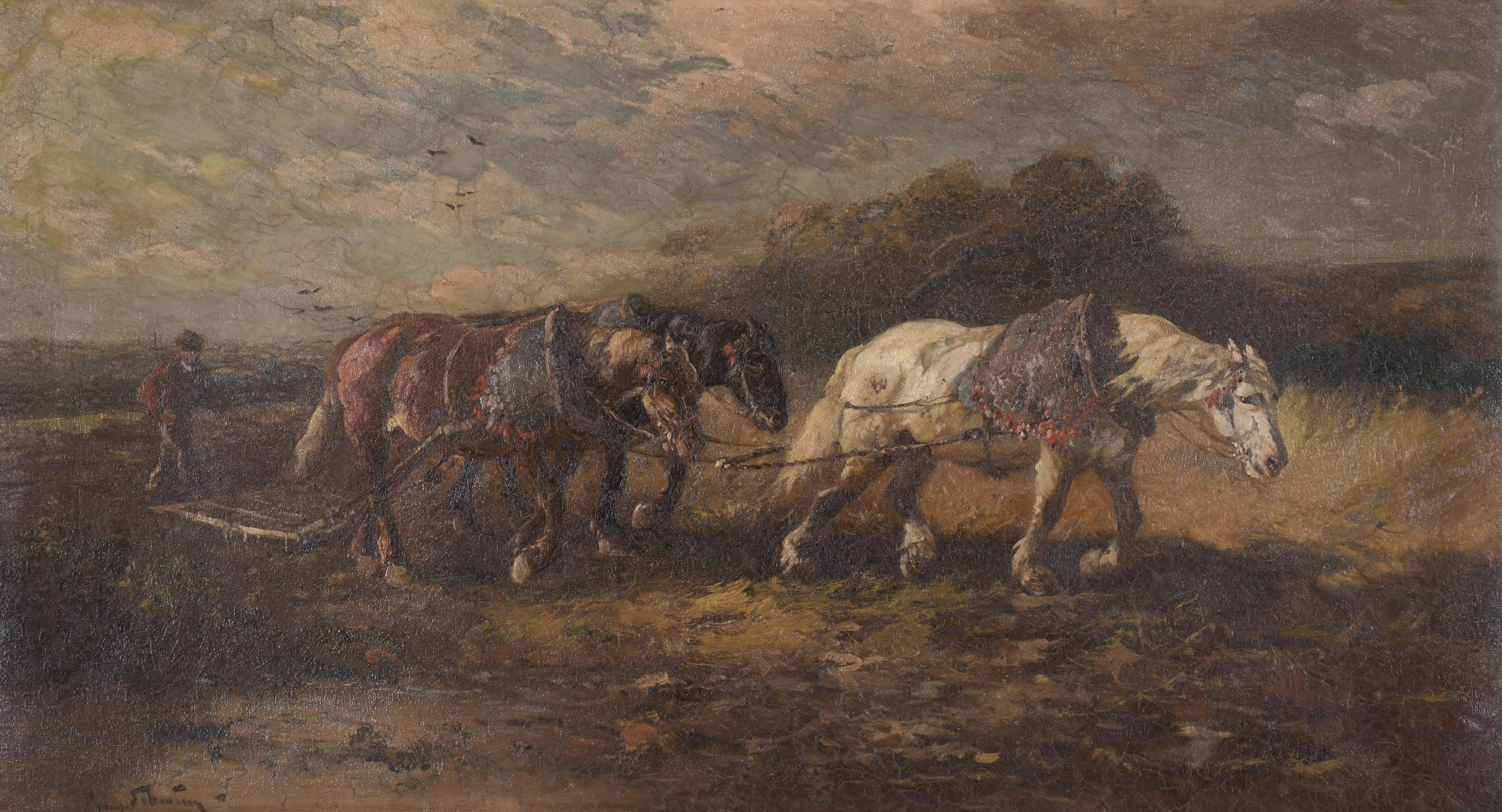 HENRY SCHOUTEN (1857/64-1927).  "HORSES PLOUGHING".