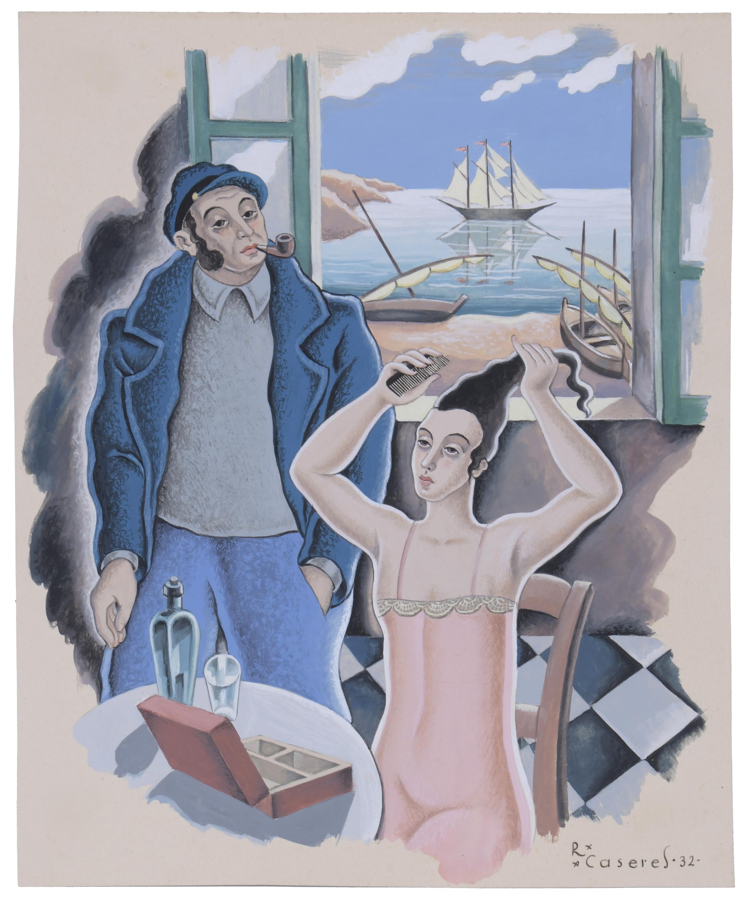 RAFAEL CASERES (XX).  "MARINERO Y MUJER PEINÁNDOSE", 1932.