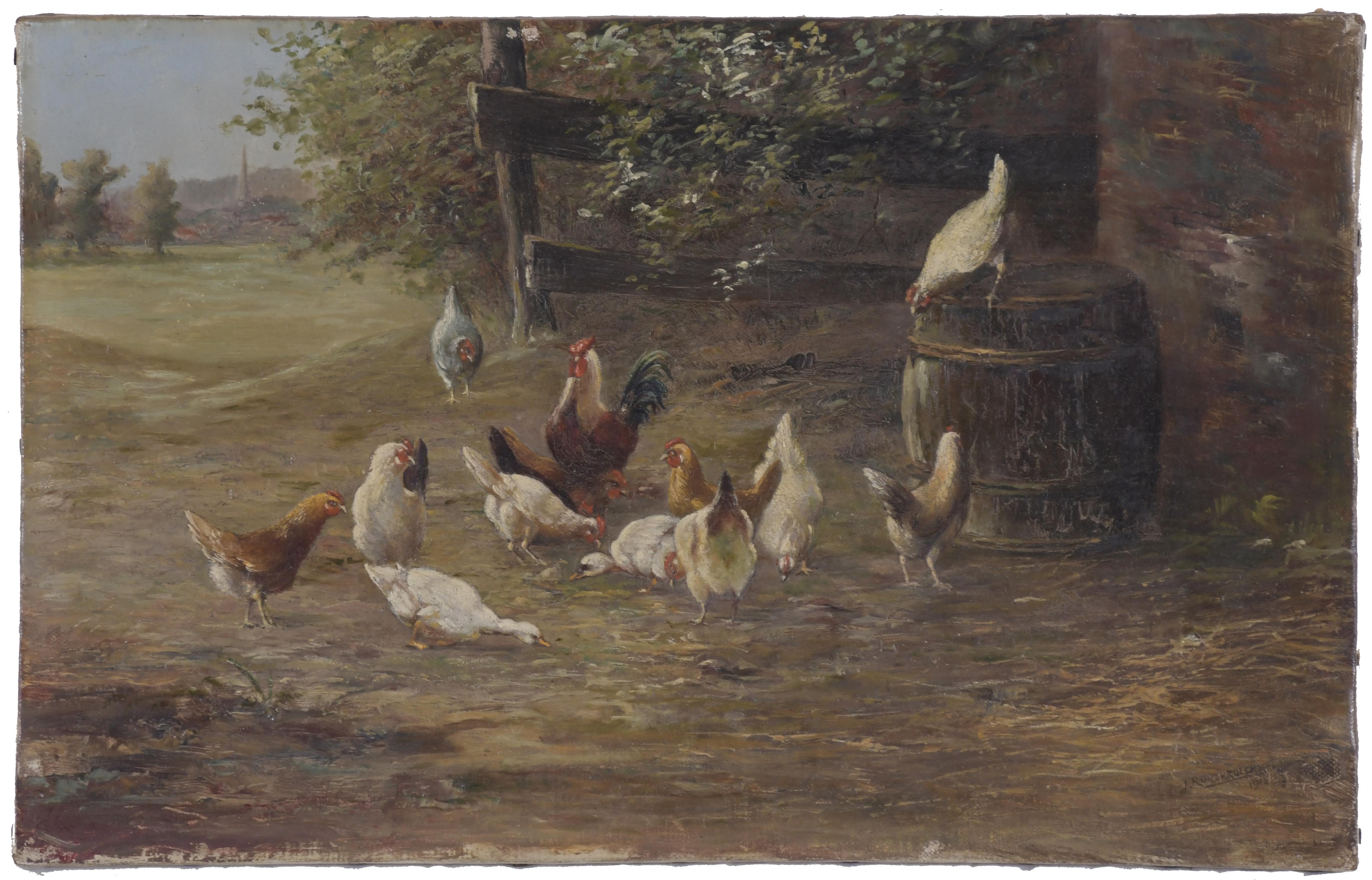 ESCUELA EUROPEA, SIGO XX. "GALLINAS Y GALLO", 1910.