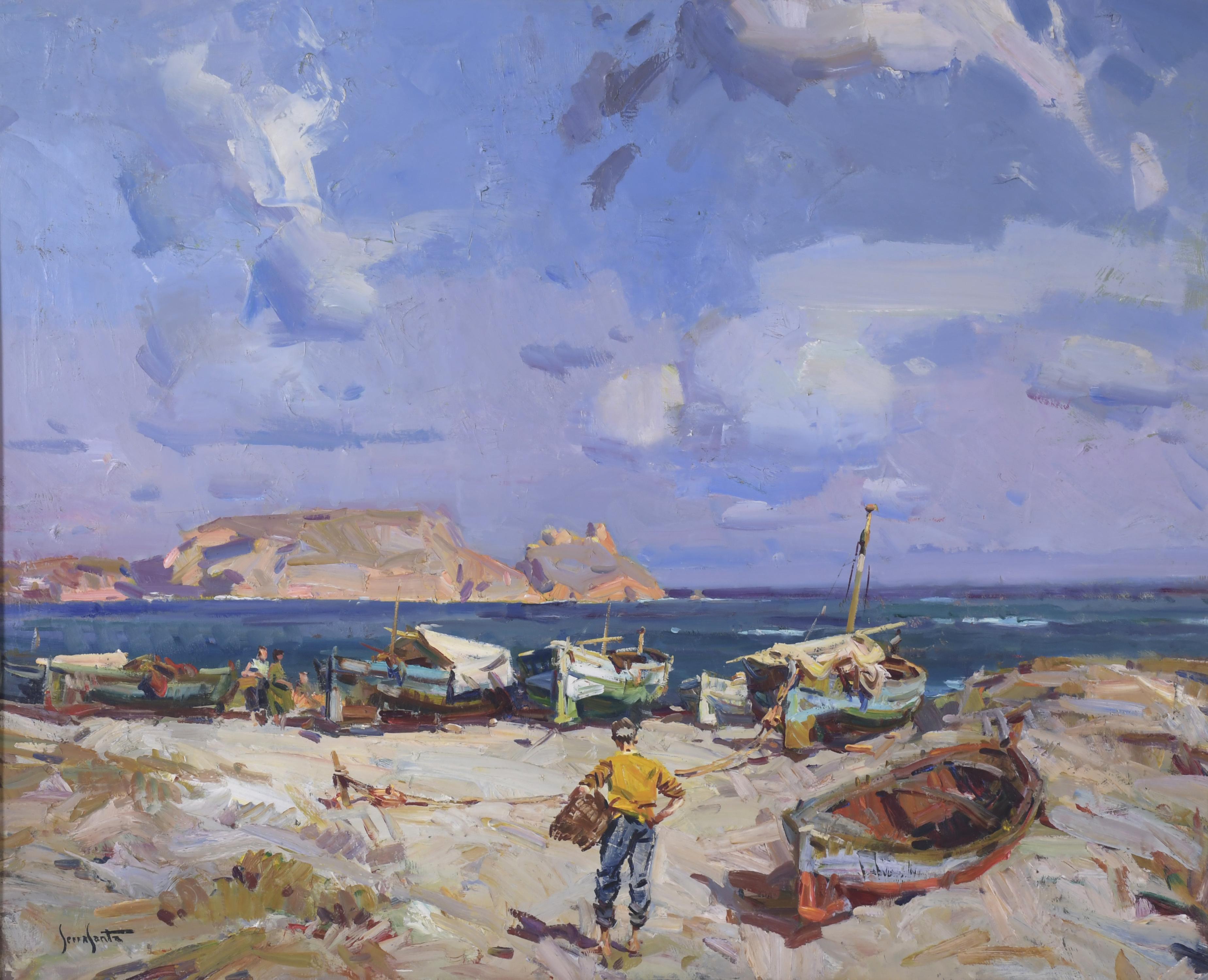 JOSEP SERRASANTA (1916-1998). "BARCAS EN LA PLAYA".