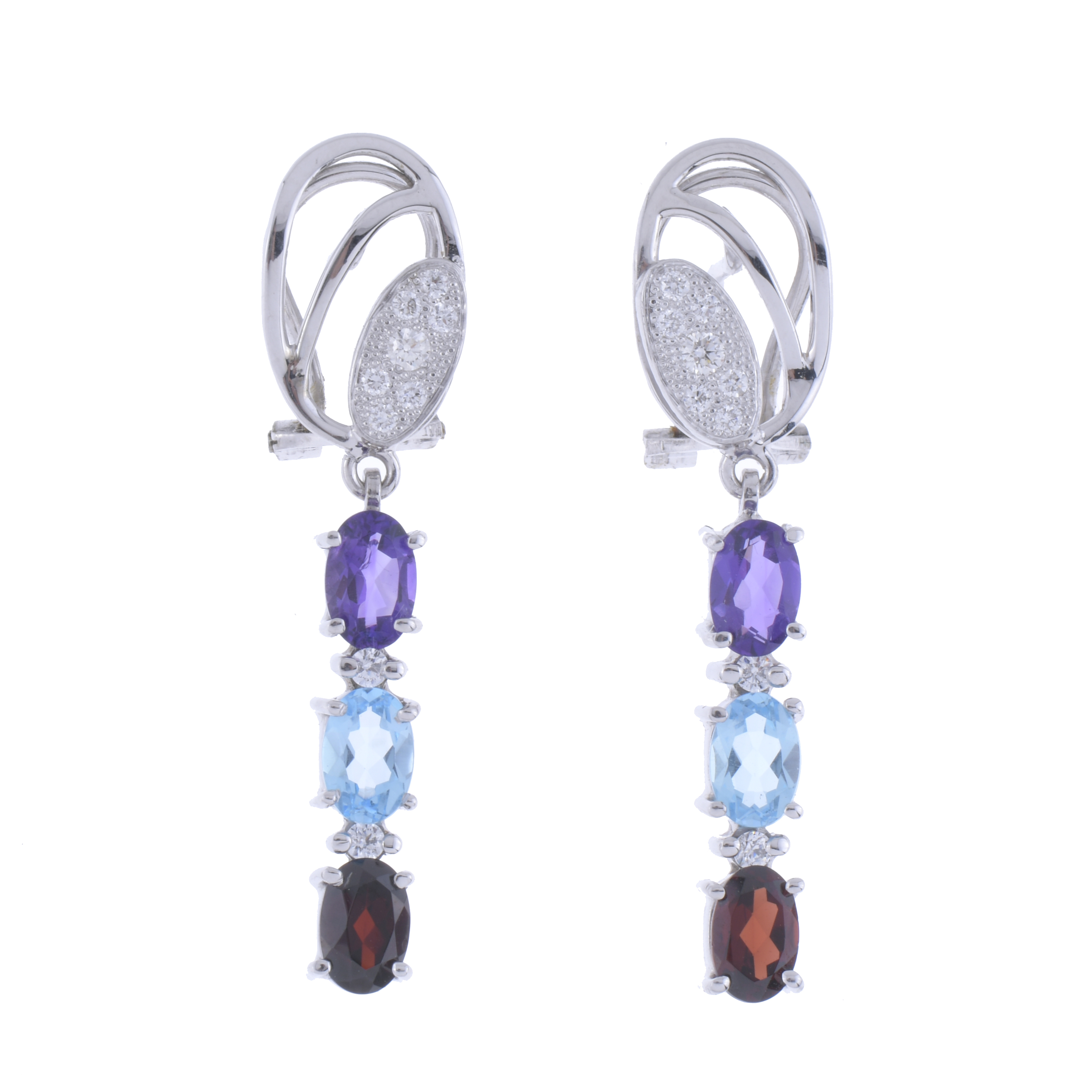 LONG EARRINGS WITH COLOURED TOURMALINES.