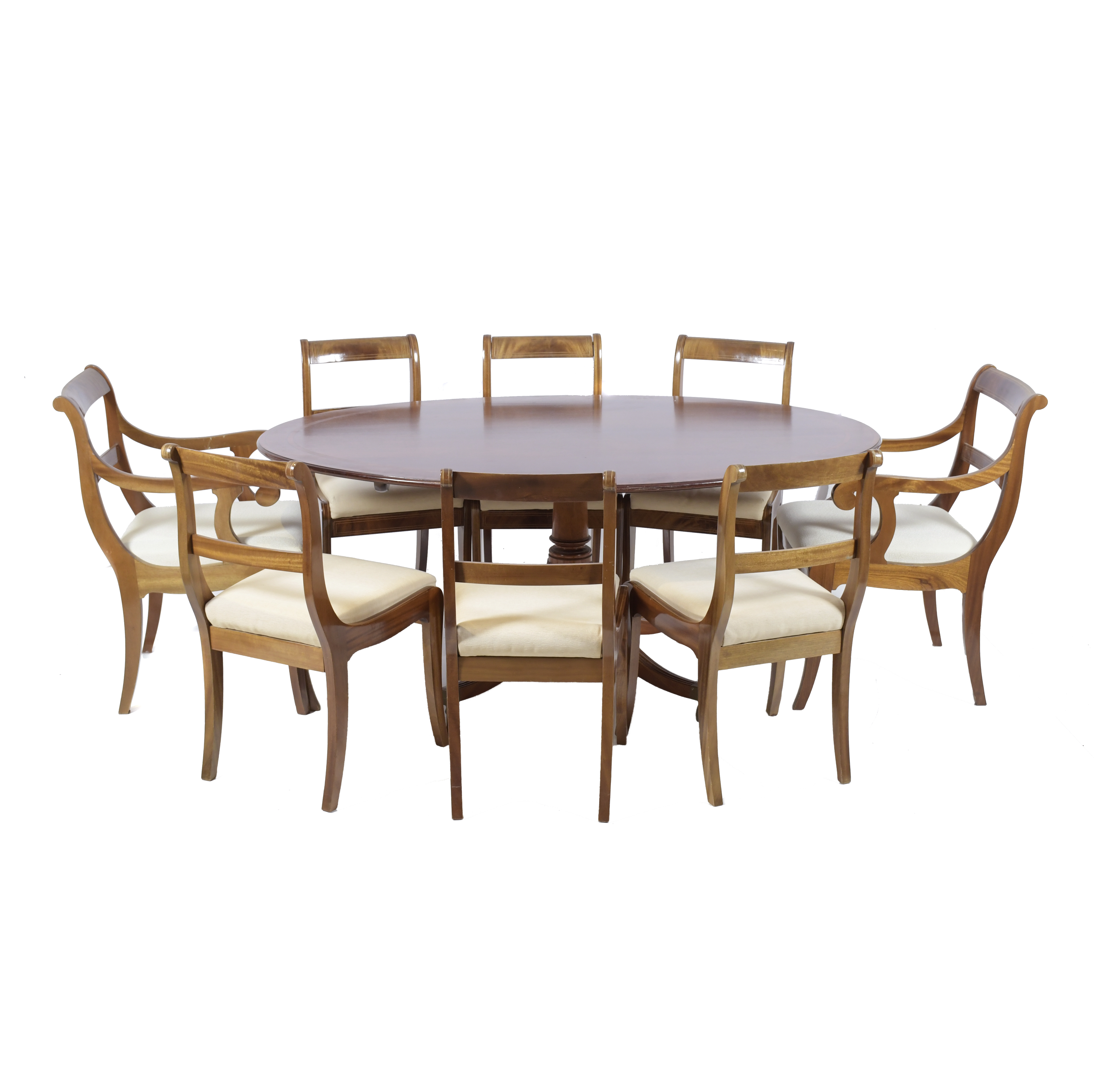 REGENCY STYLE DINING TABLE, TWO ARMCHAIRS AND SIX CHAIRS. 2