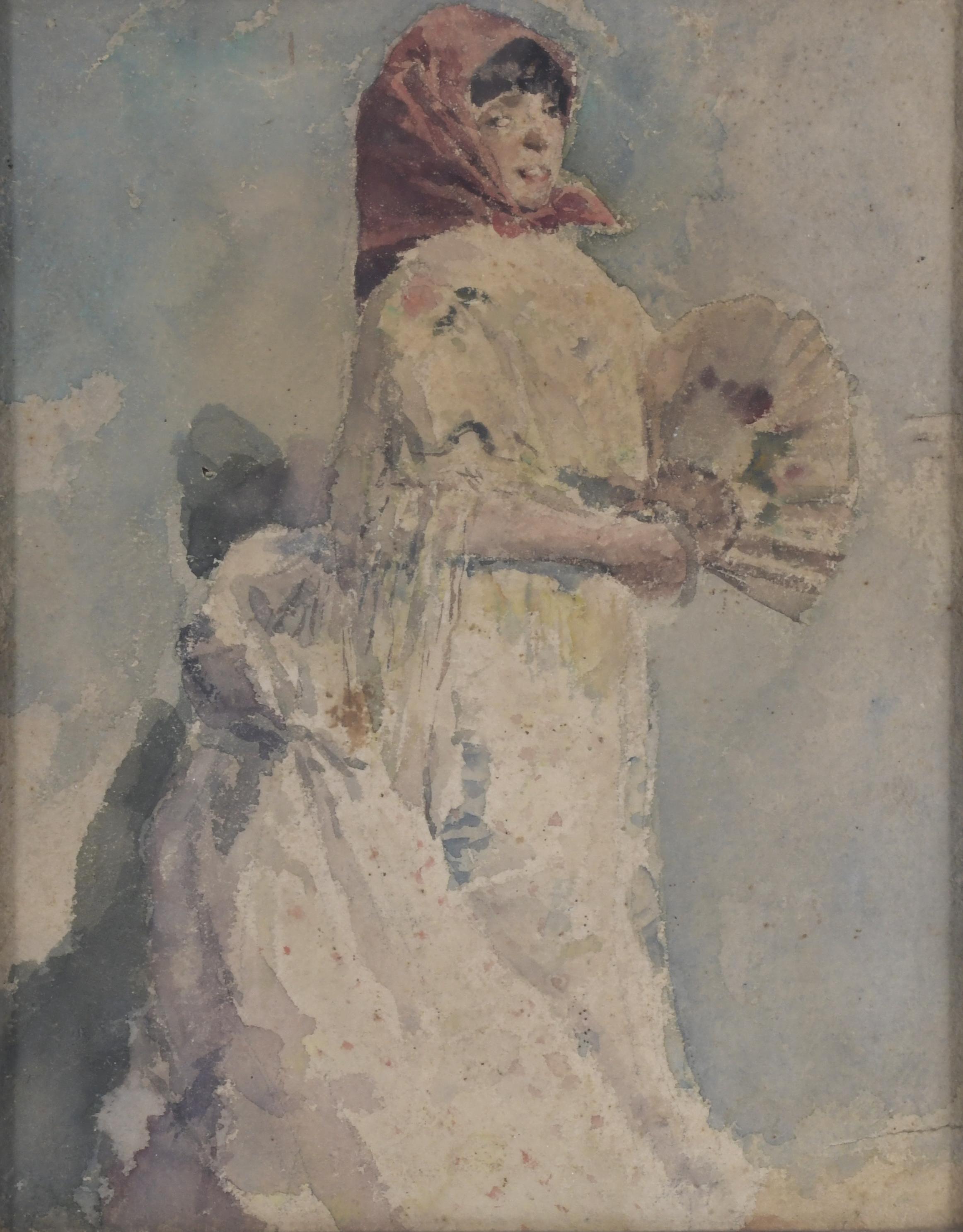 19TH CENTURY, SPANISH SCHOOL. "GIRL WITH A FAN".