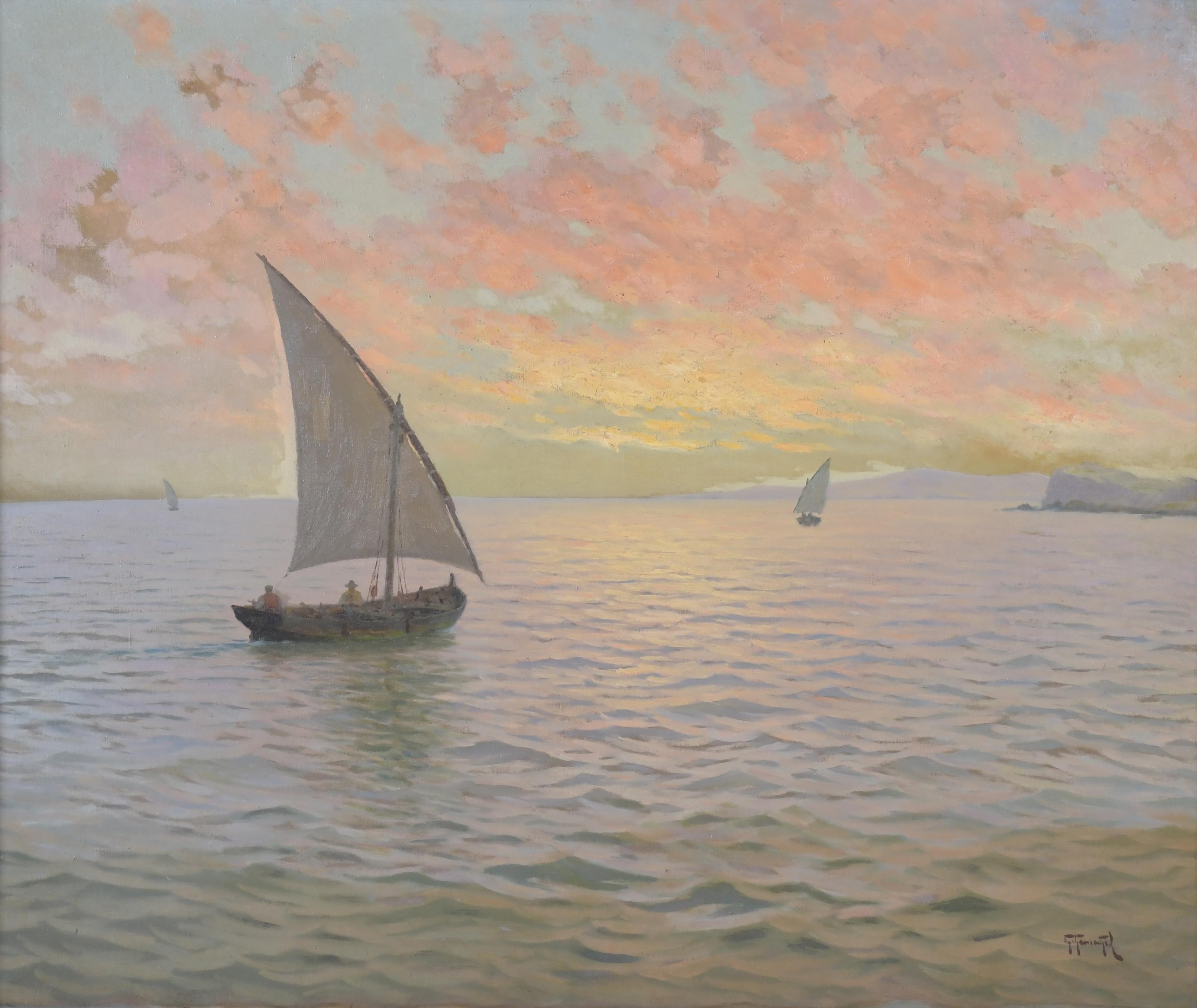 GUILLERMO GÓMEZ GIL (1862-1942).  "MARINA AL ATARDECER".