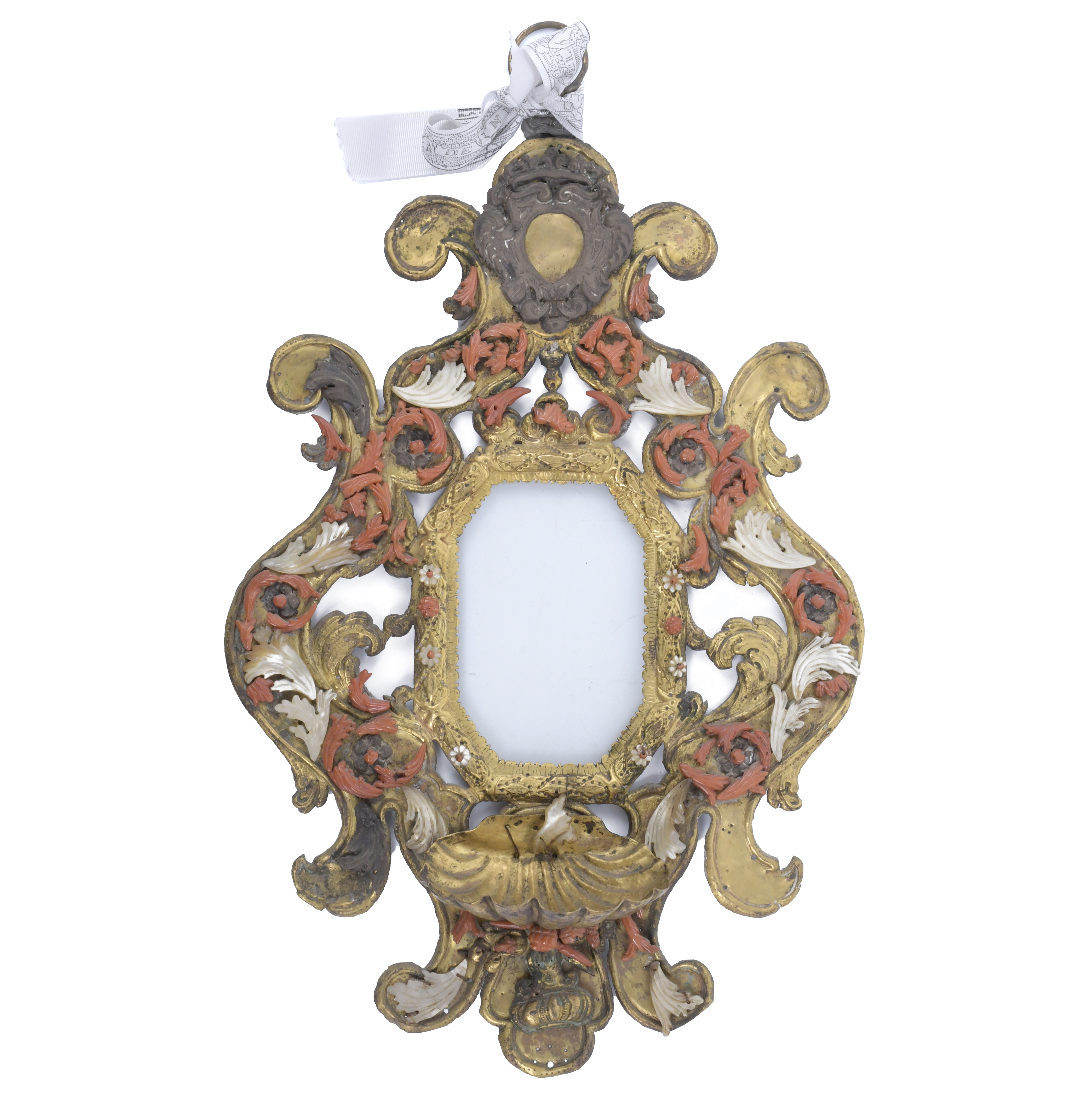 LITURGICAL FRAME WITH BLESSING STOUP, ITALY 17TH CENTURY.