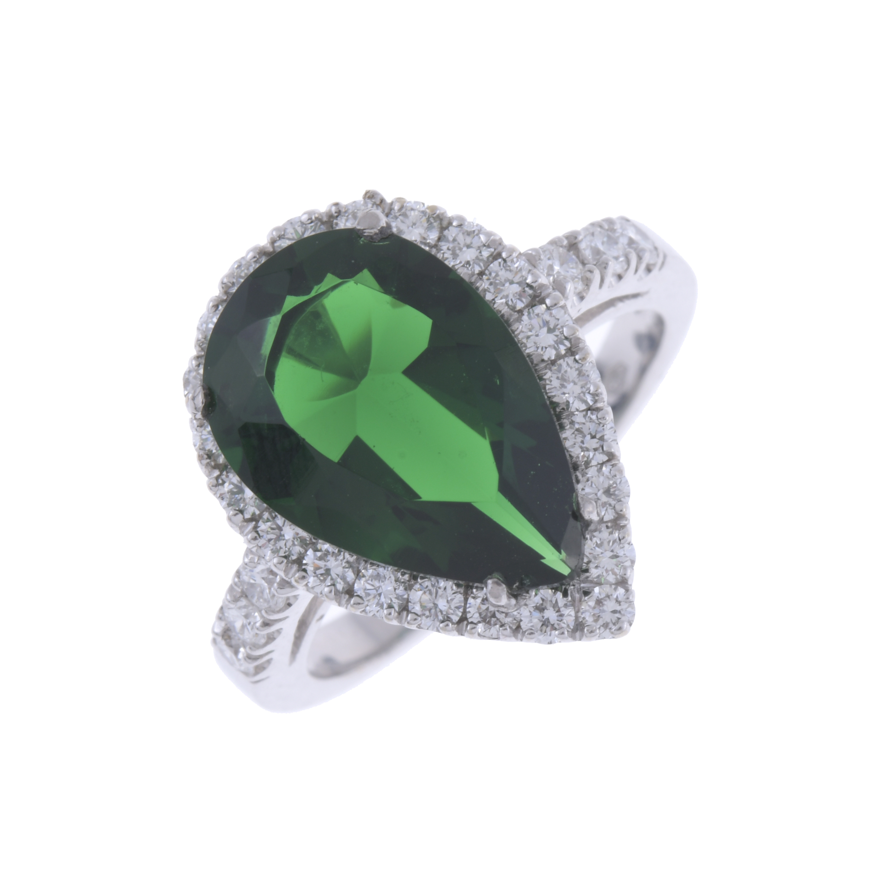 SORTIJA CON TOPACIO VERDE Y DIAMANTES.