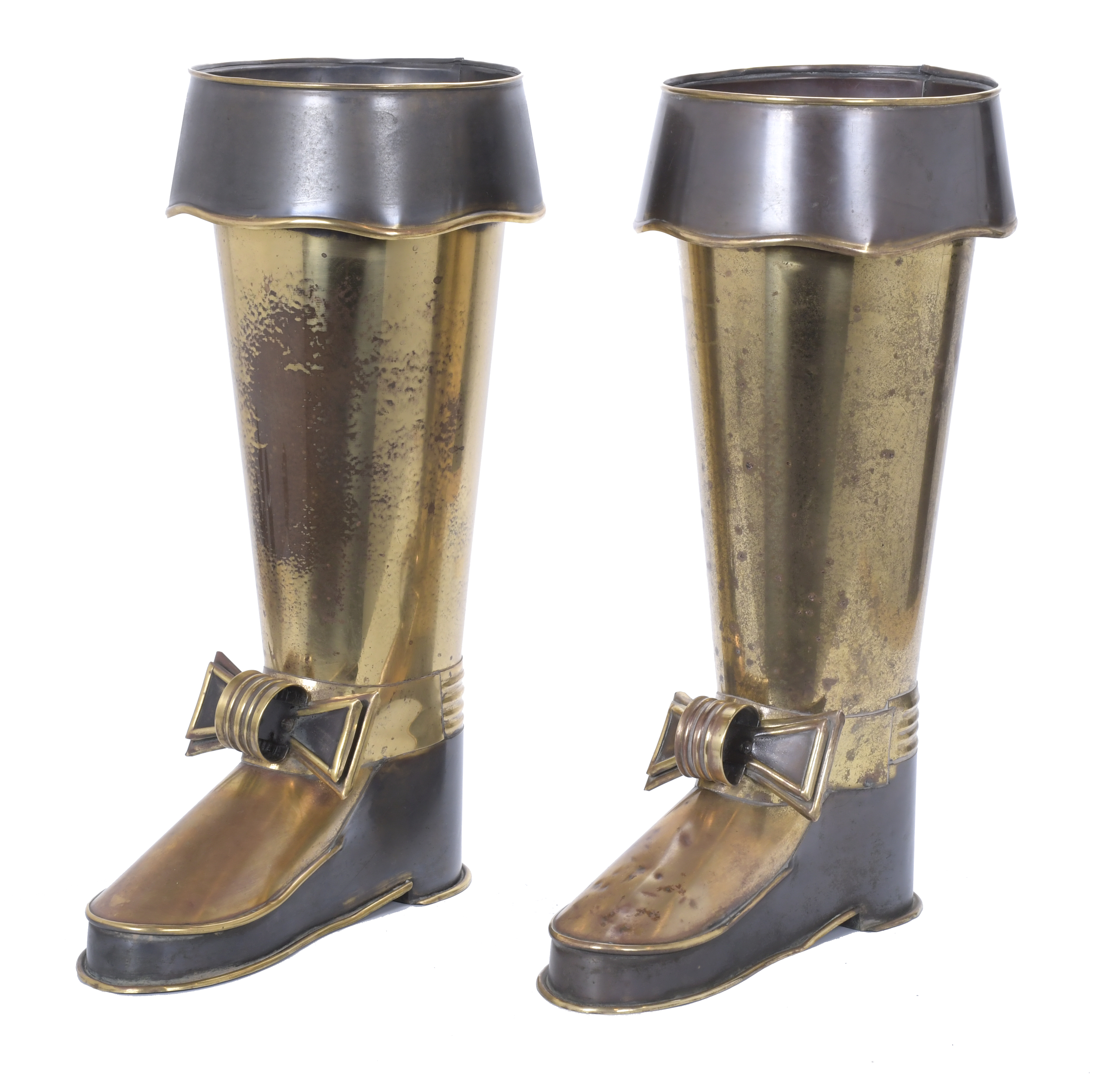 PAIR OF UMBRELLA STANDS IMITATING MEN&#39;S GALA BOOTS, 17TH CE