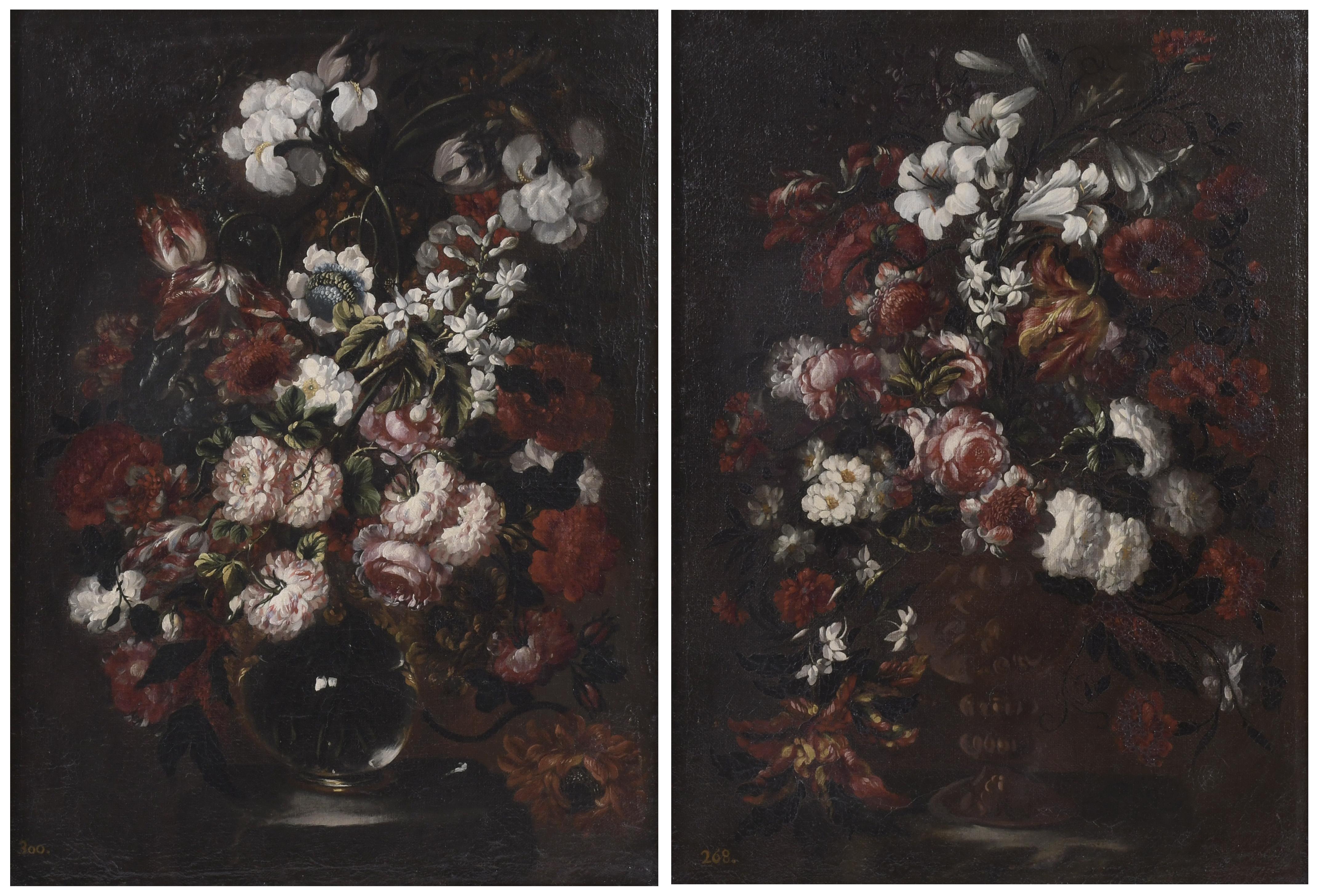 17TH-18TH CENTURIES SPANISH SCHOOL. Pair of flowers still l