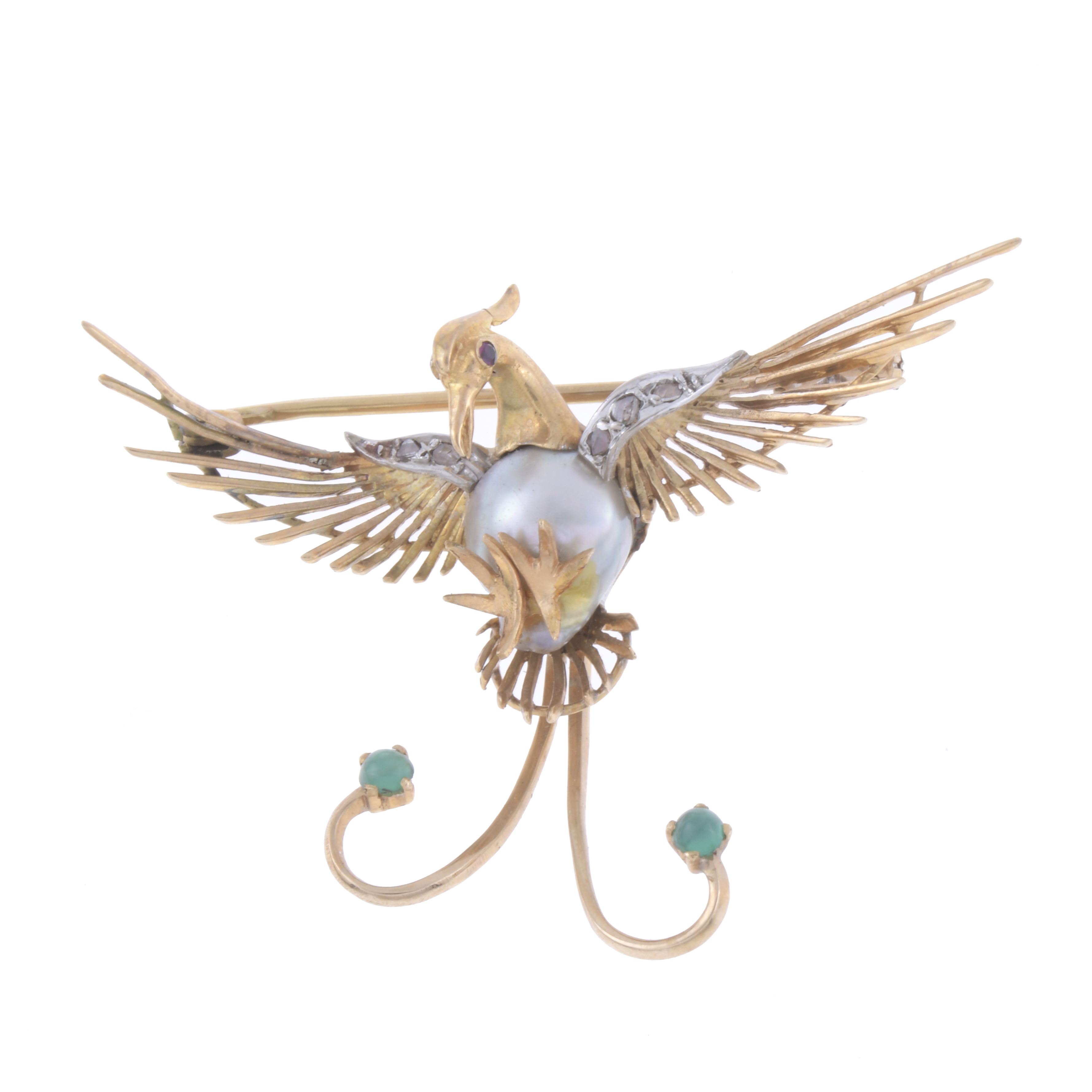 PHOENIX BROOCH WITH PEARL.