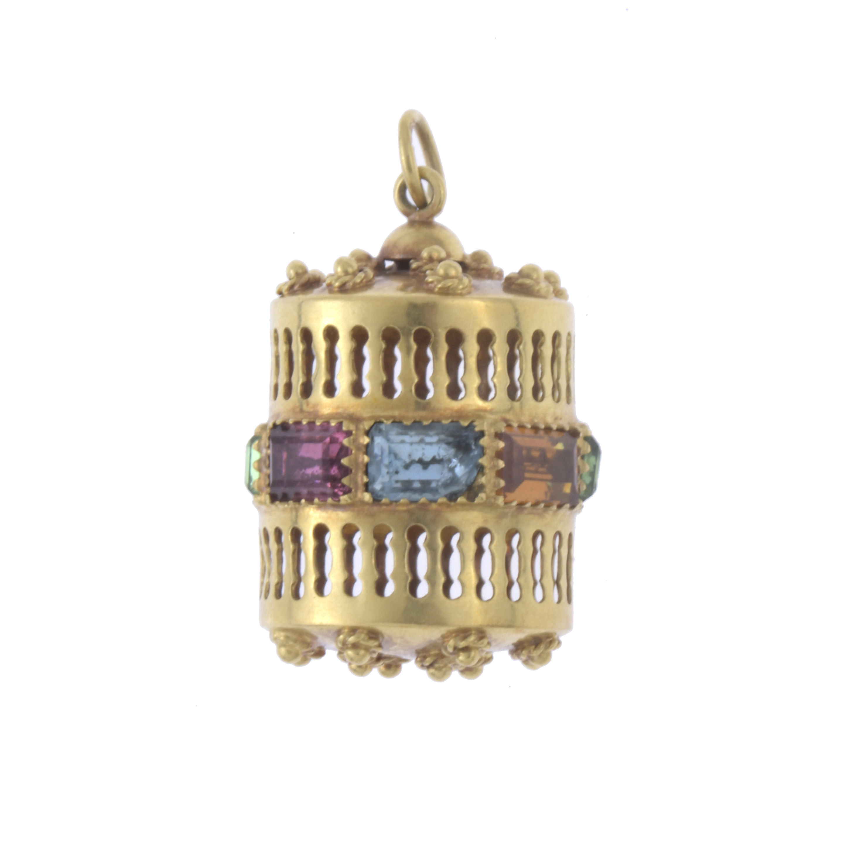 PENDANT CHARM WITH COLOURED GEMSTONES.