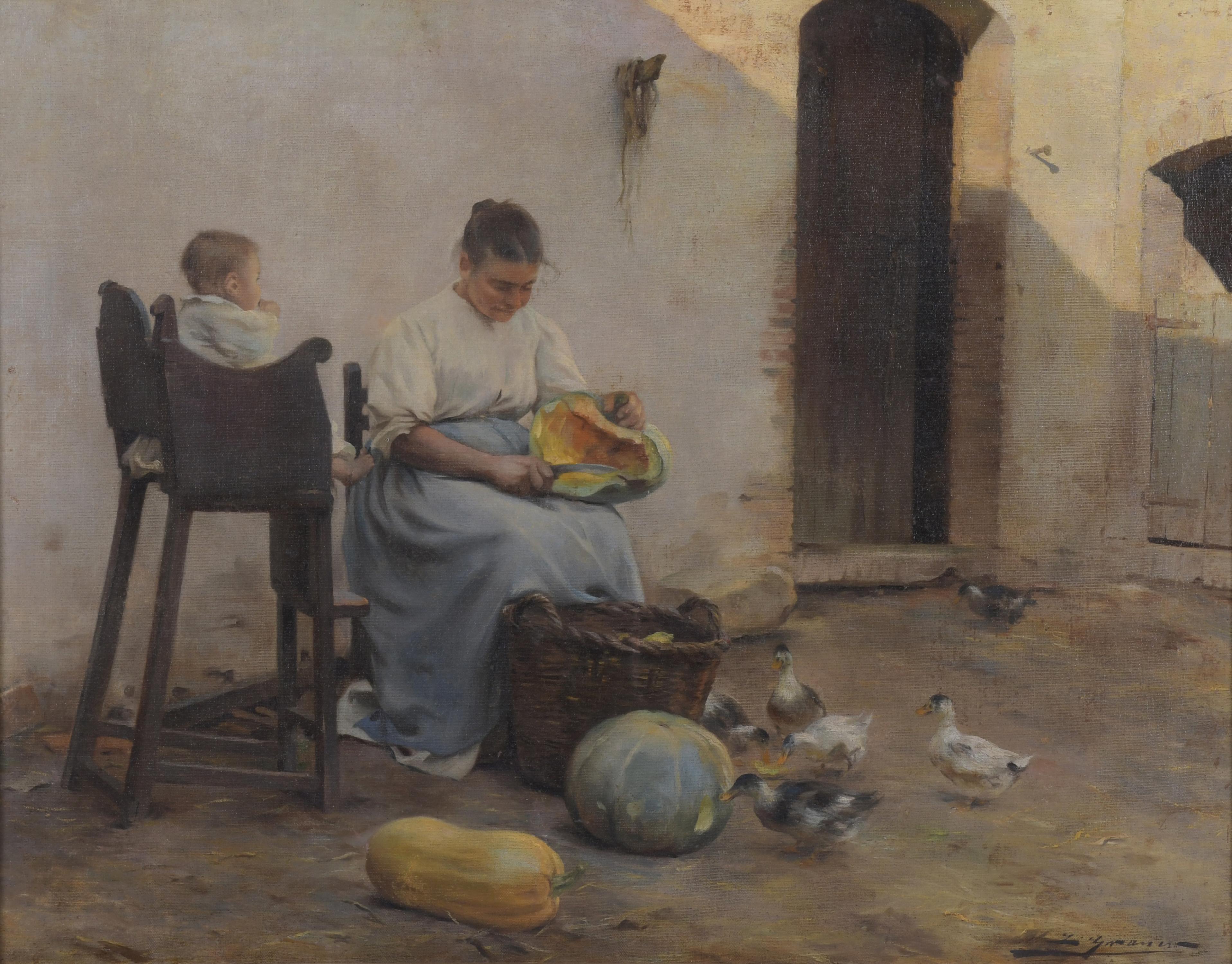 LLUÍS GRANER (1863-1929) "MADRE CORTANDO CALABAZA".