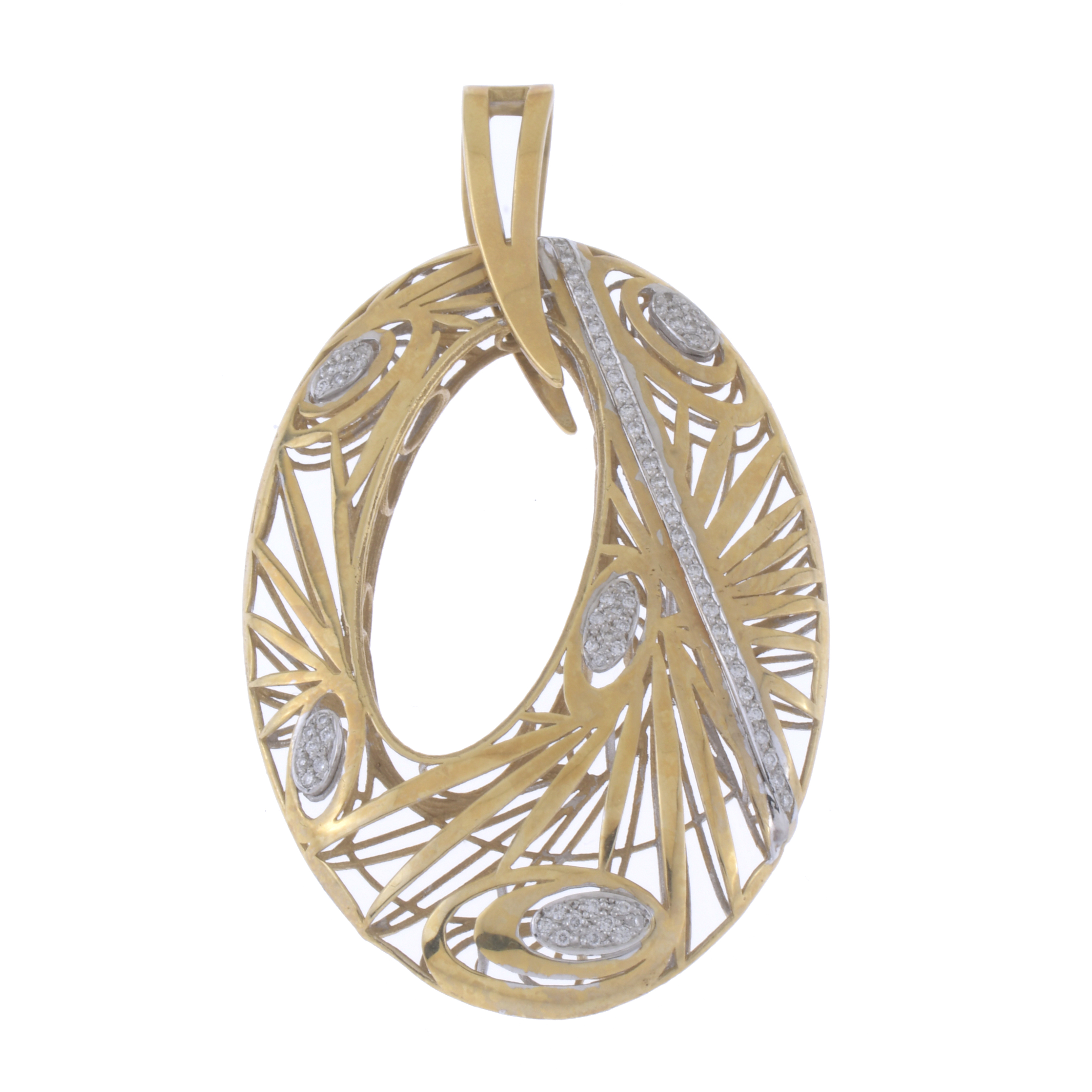 OPENWORK OVAL PENDANT WITH DIAMONDS.