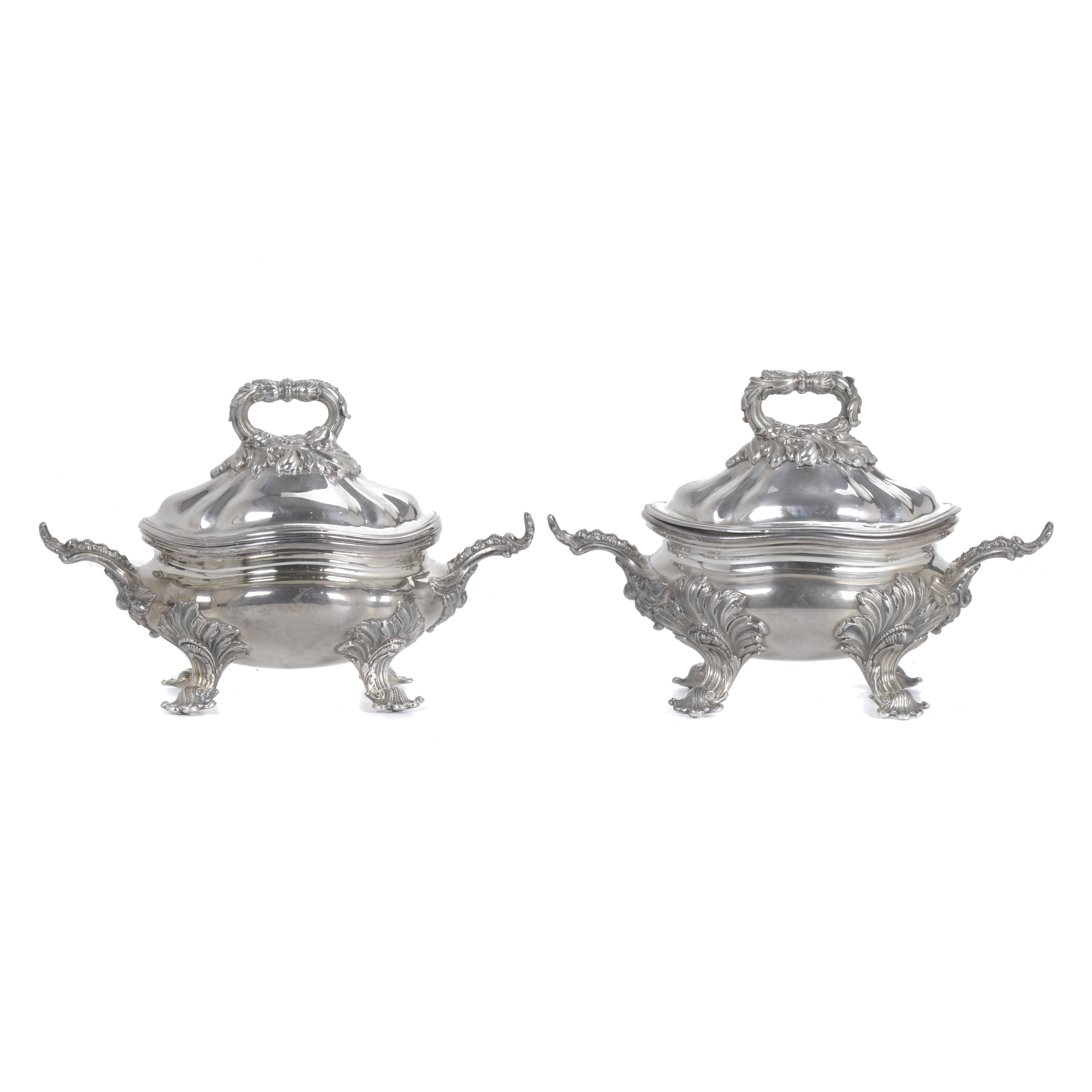 TWO VICTORIAN SILVERY METAL SAUCE BOATS, CIRCA 1880.