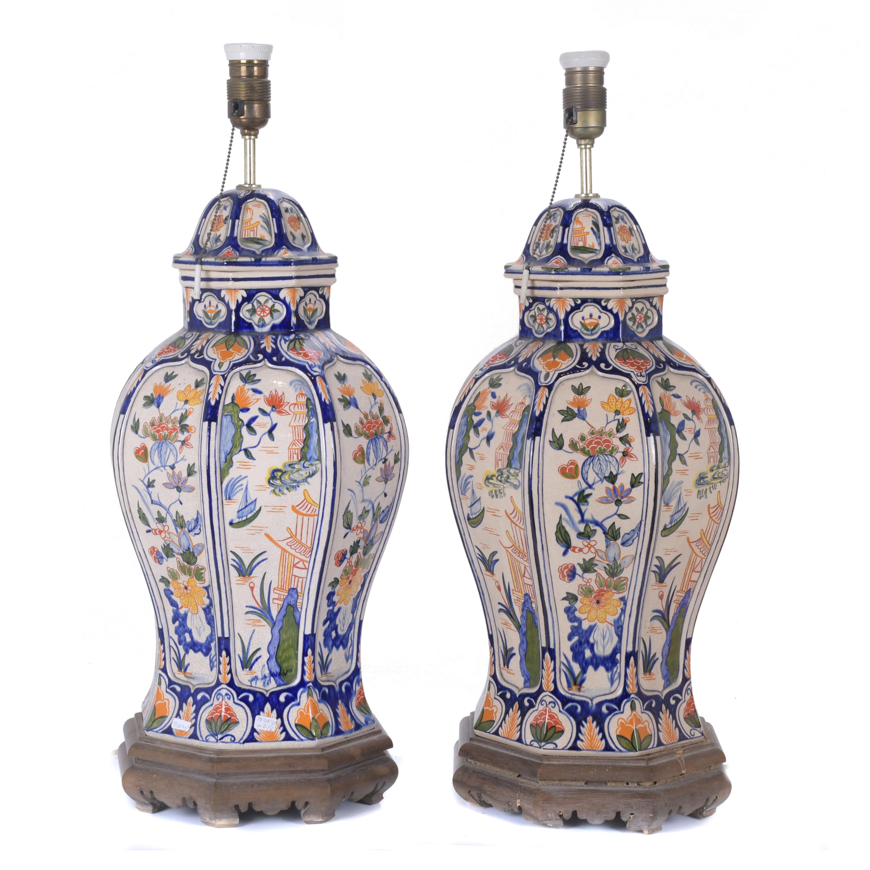 TWO CRACKLED PORCELAIN LAMPS.