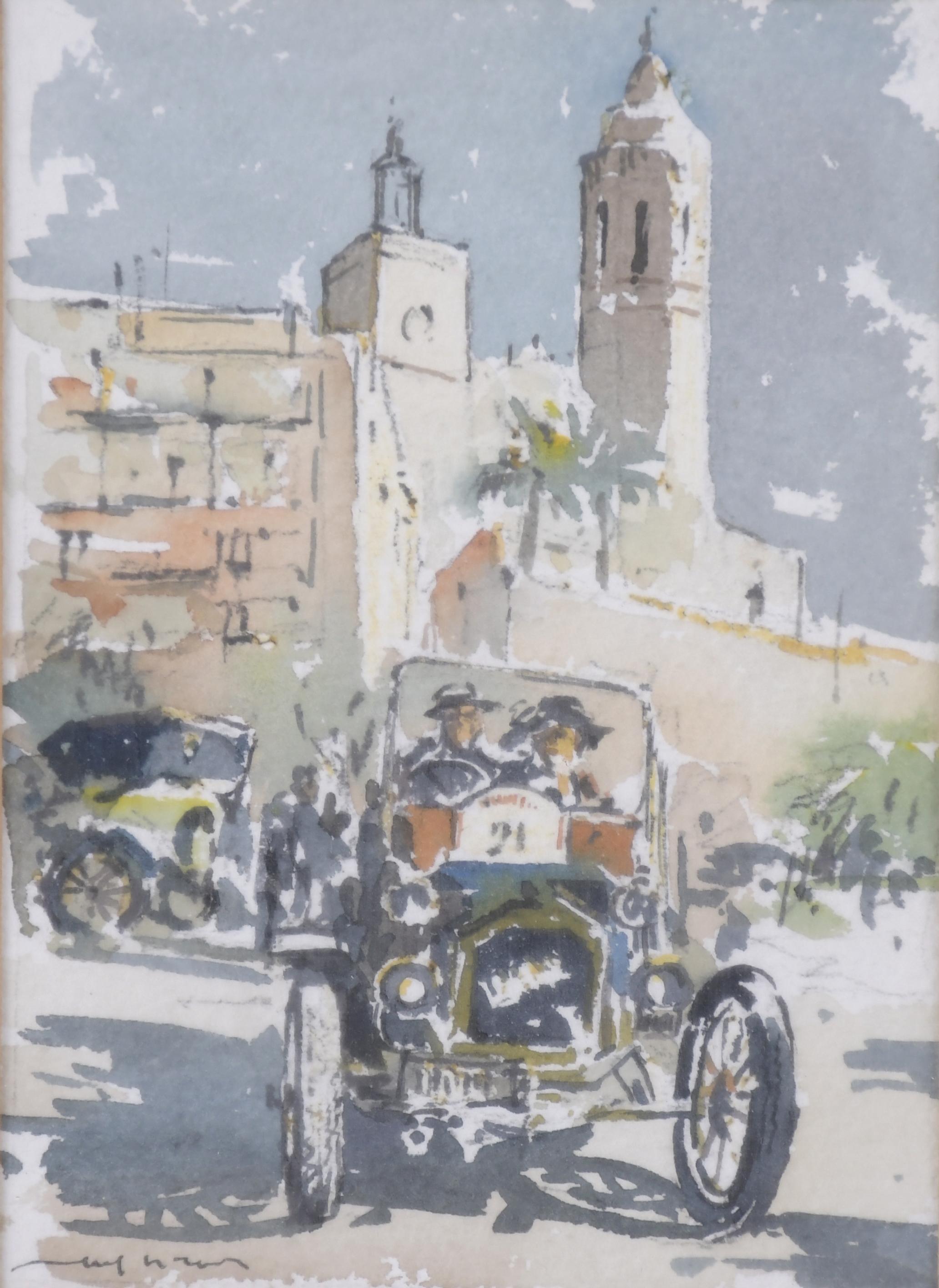 ESCUELA CATALANA, SIGLO XX. "EXHIBICIÓN DE COCHES", Sitges.