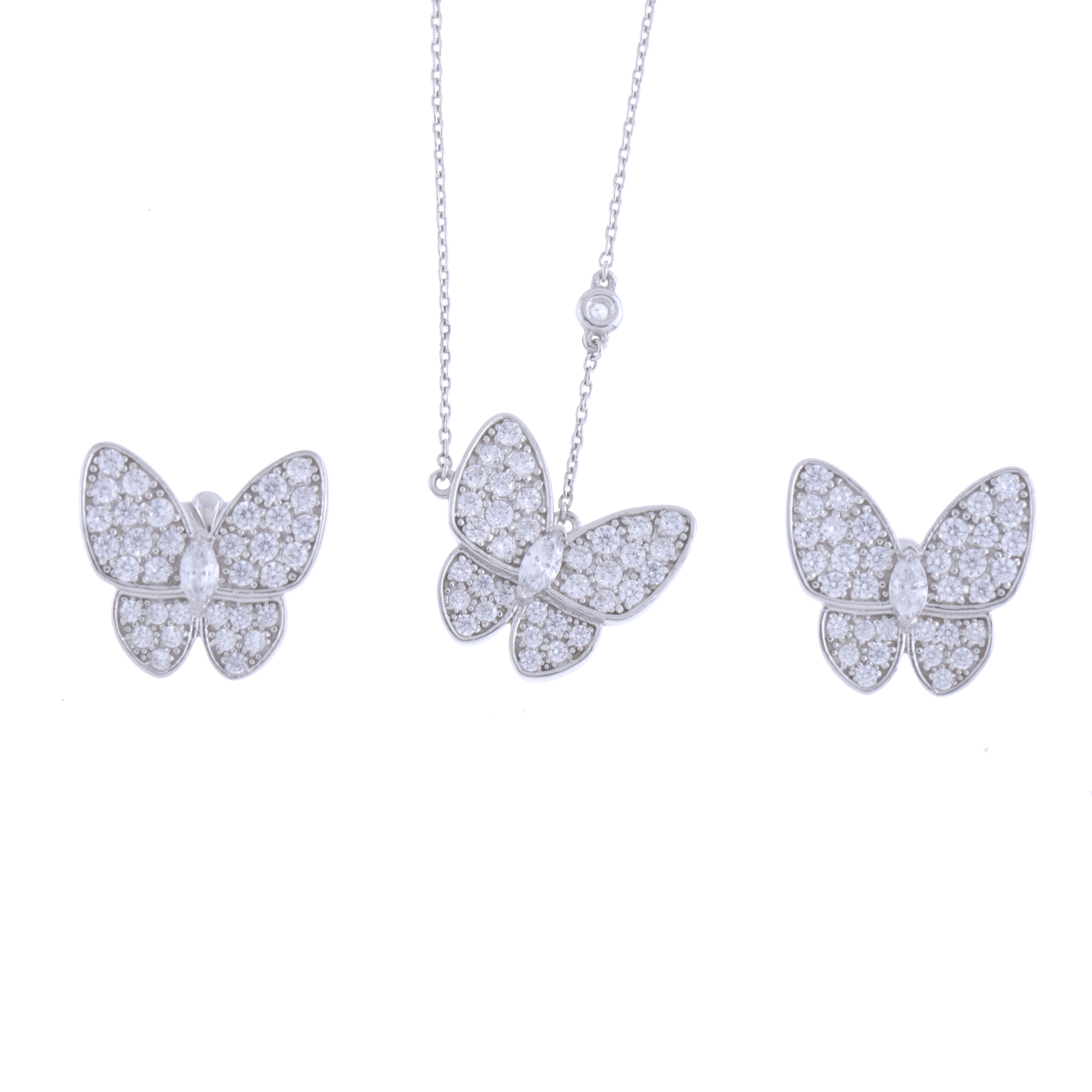 SET OF PENDANT AND EARRINGS IN THE SHAPE OF A BUTTERFLY.