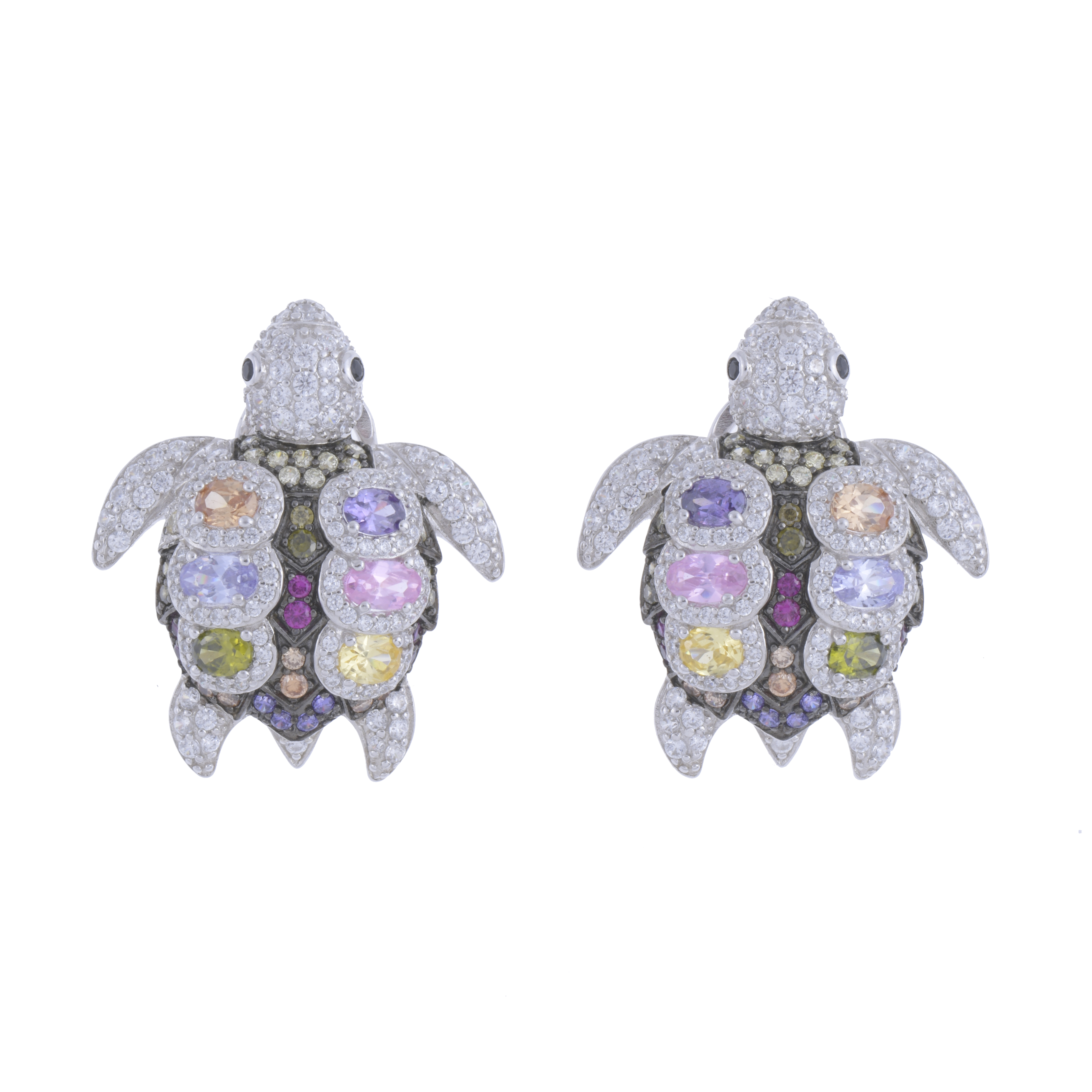 PENDIENTES EN FORMA DE TORTUGA CON CIRCONITAS MULTICOLOR