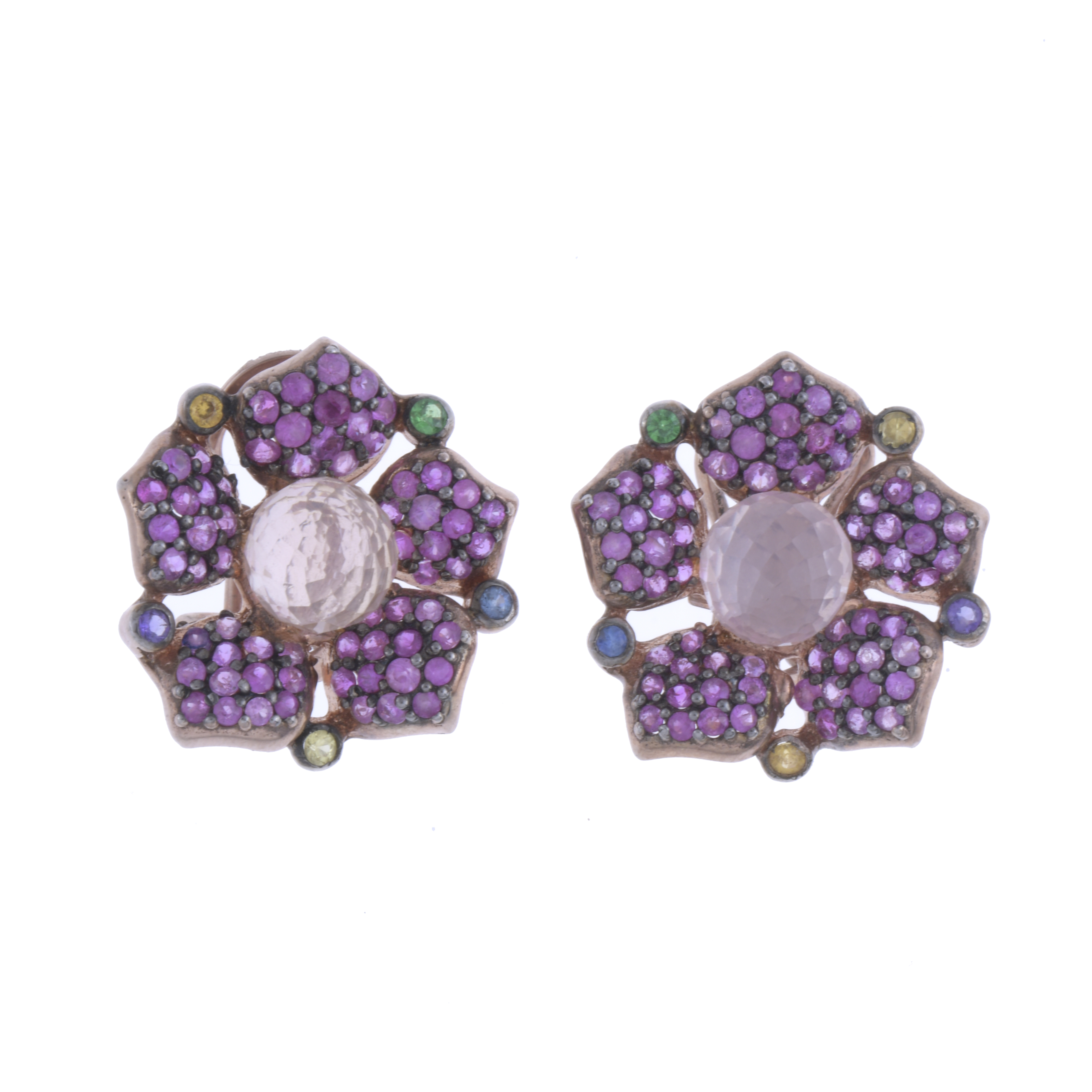 FLOWER-SHAPED EARRINGS WITH NATURAL GEMSTONES