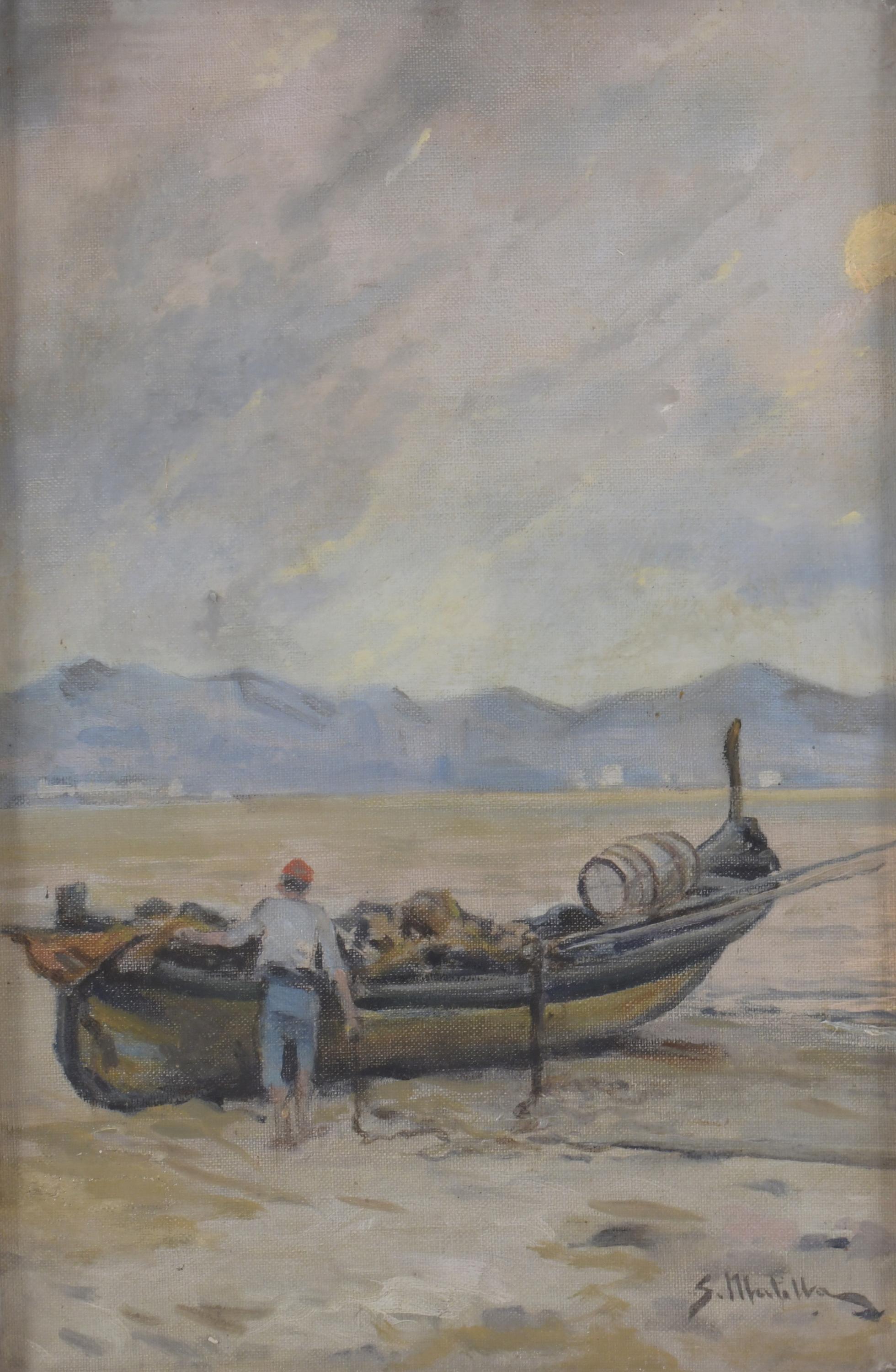 SEGUNDO MATILLA MARINA (1862-1937). "BOAT WITH FISHERMAN".