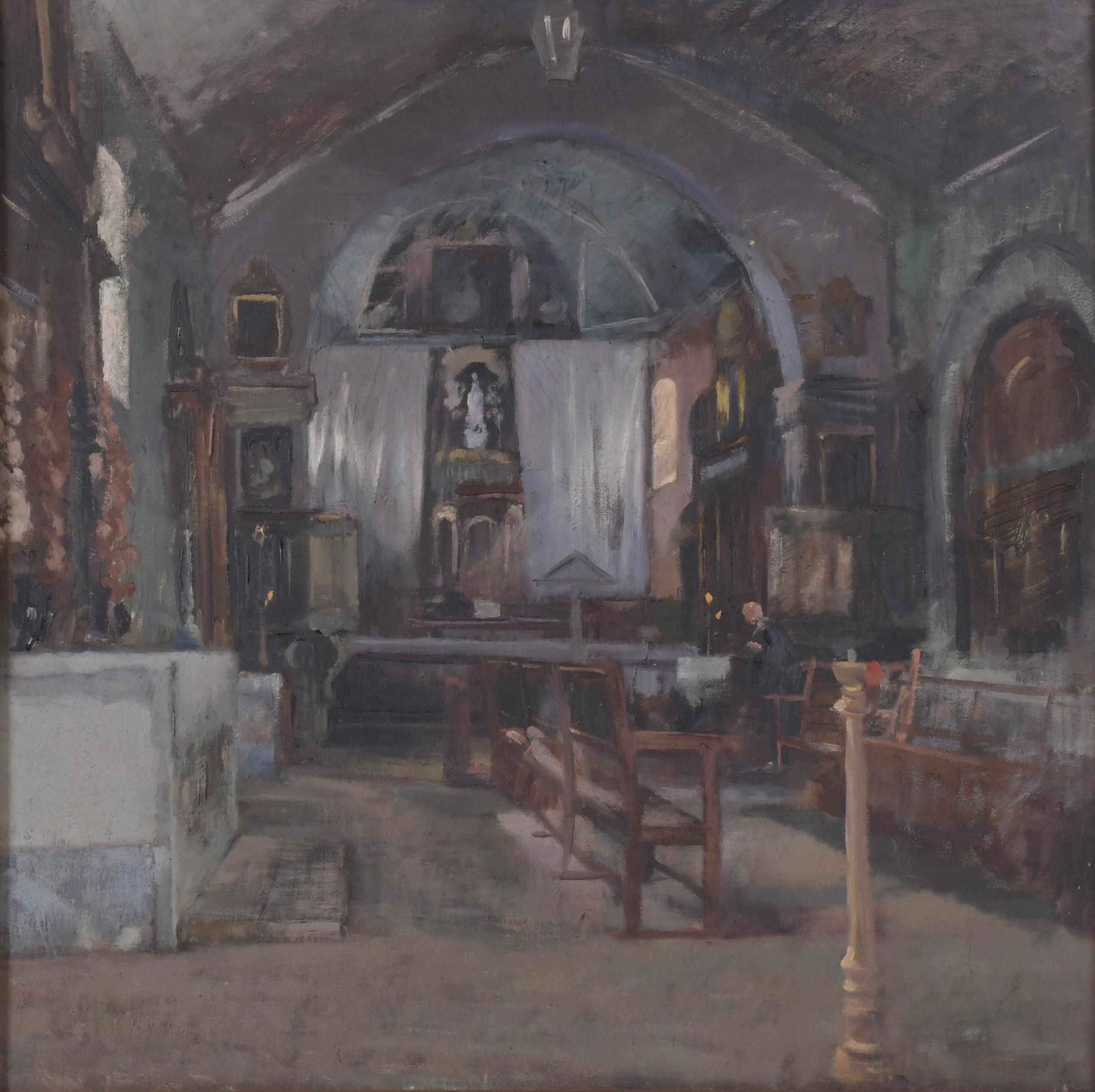 ESCUELA CATALANA, SIGLO XIX-XX.  "INTERIOR DE UNA IGLESIA".