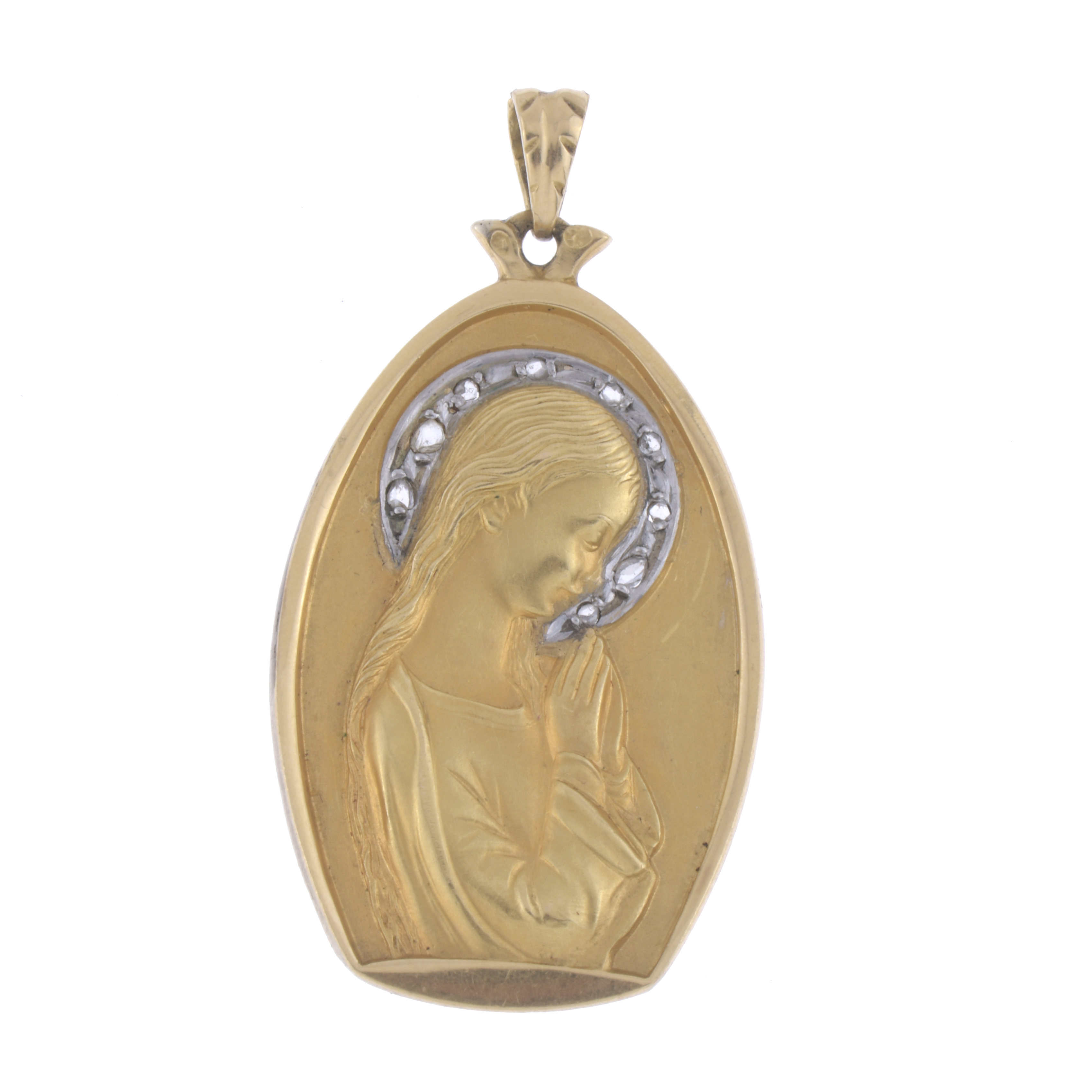 COLGANTE CON IMAGEN DE LA VIRGEN MARIA EN ORO CON DIAMANTES