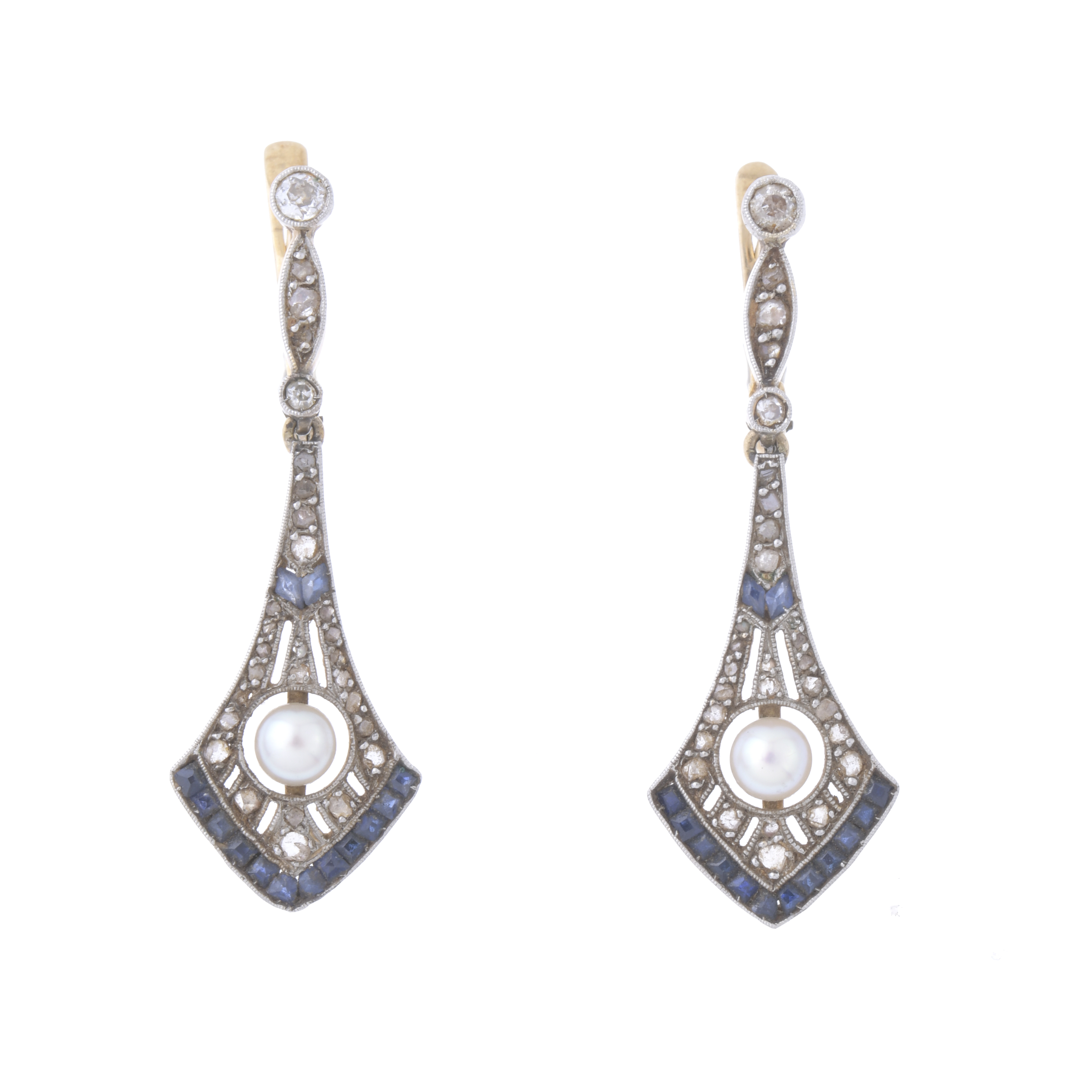 ART DÉCO EARRINGS WITH DIAMONDS, SAPPHIRES AND PEARLS.