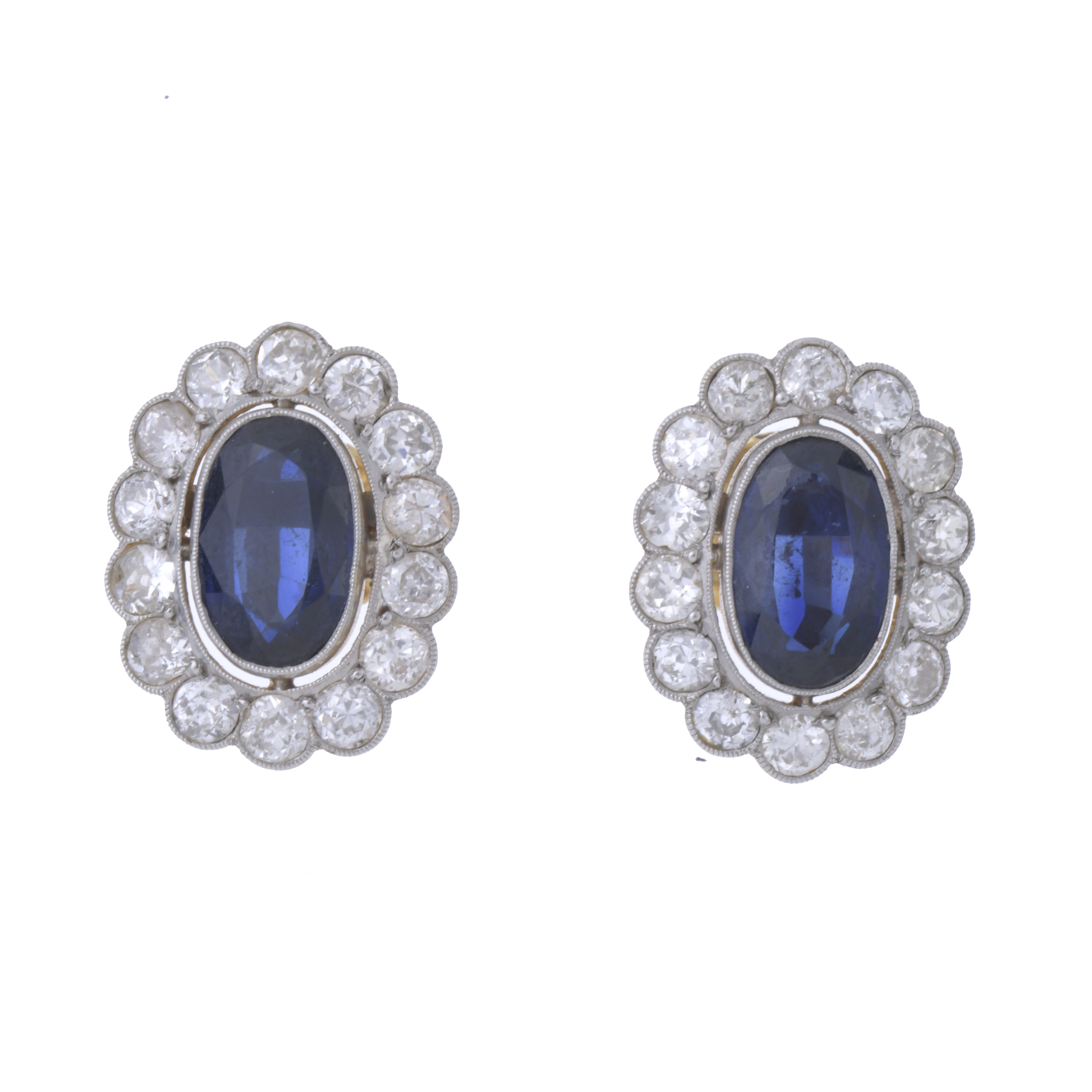 SAPPHIRES AND DIAMONDS ROSETTE EARRINGS, CIRCA 1950.