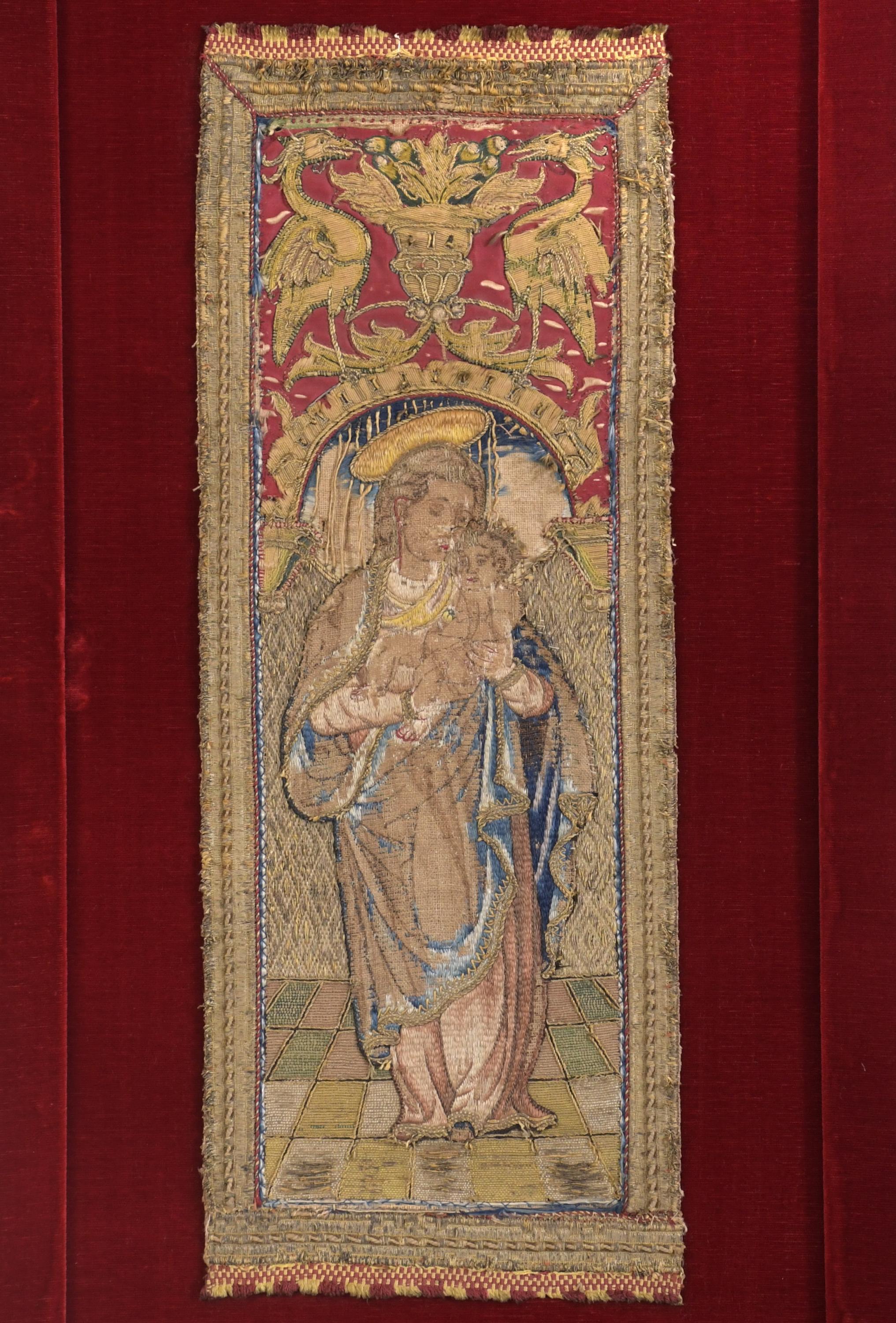 EMBROIDERY ‘MADONNA HOLDING CHILD JESUS IN HER ARMS&#39;, 16TH 