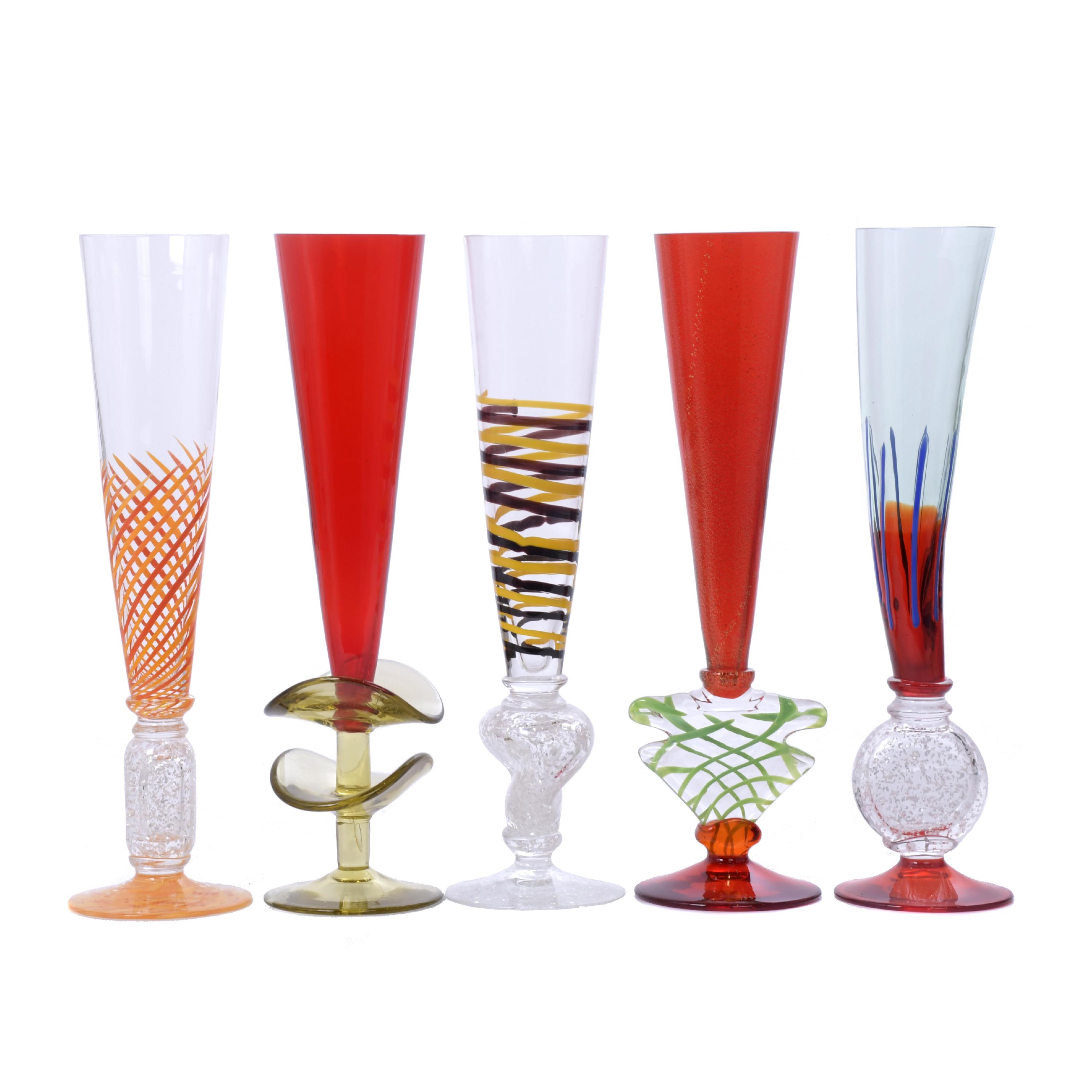 CARLO MORETTI (1934 - 2008).  SET OF FIVE CHAMPAGNE GLASSES