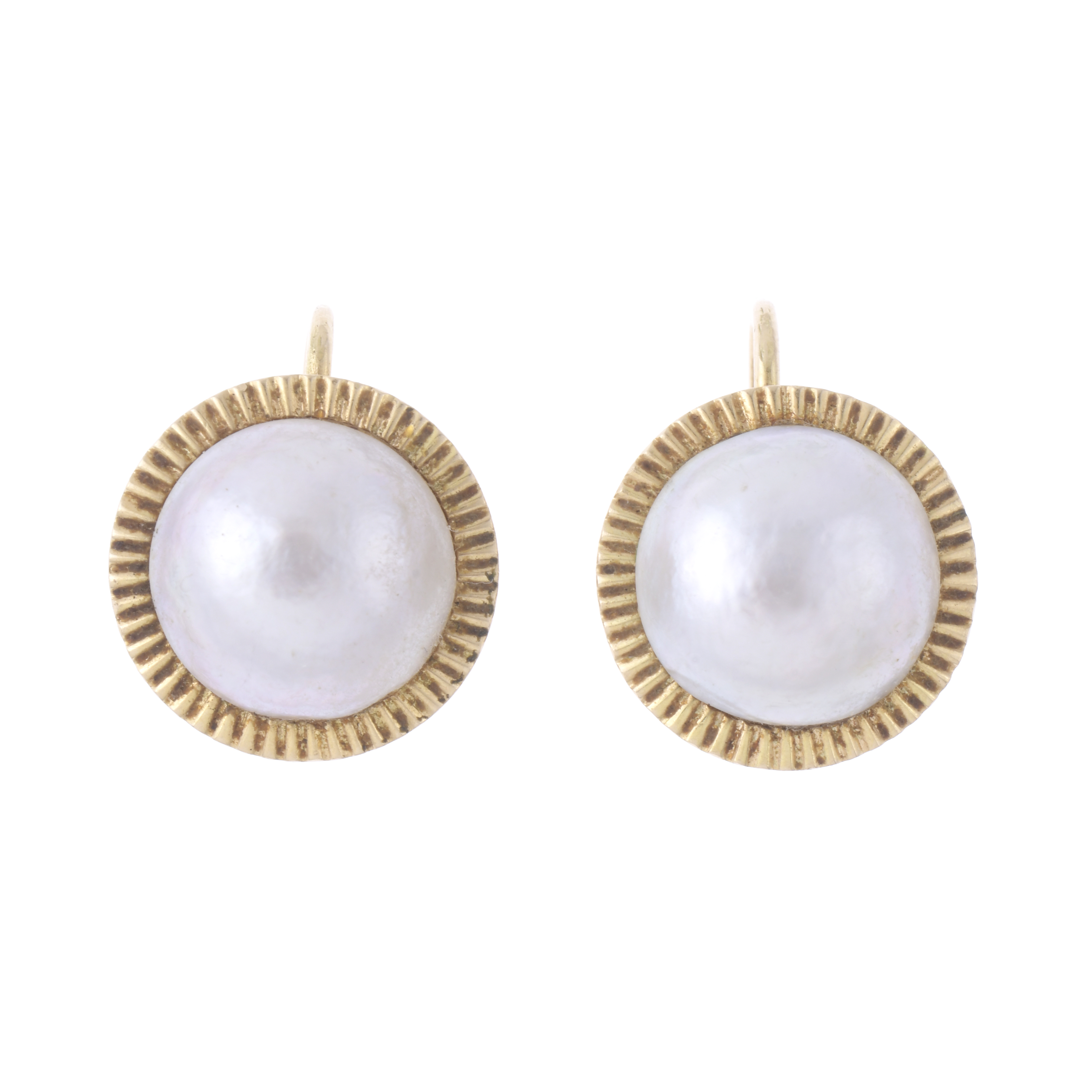 EARRINGS WITH MABE PEARL, CIRCA 1930.