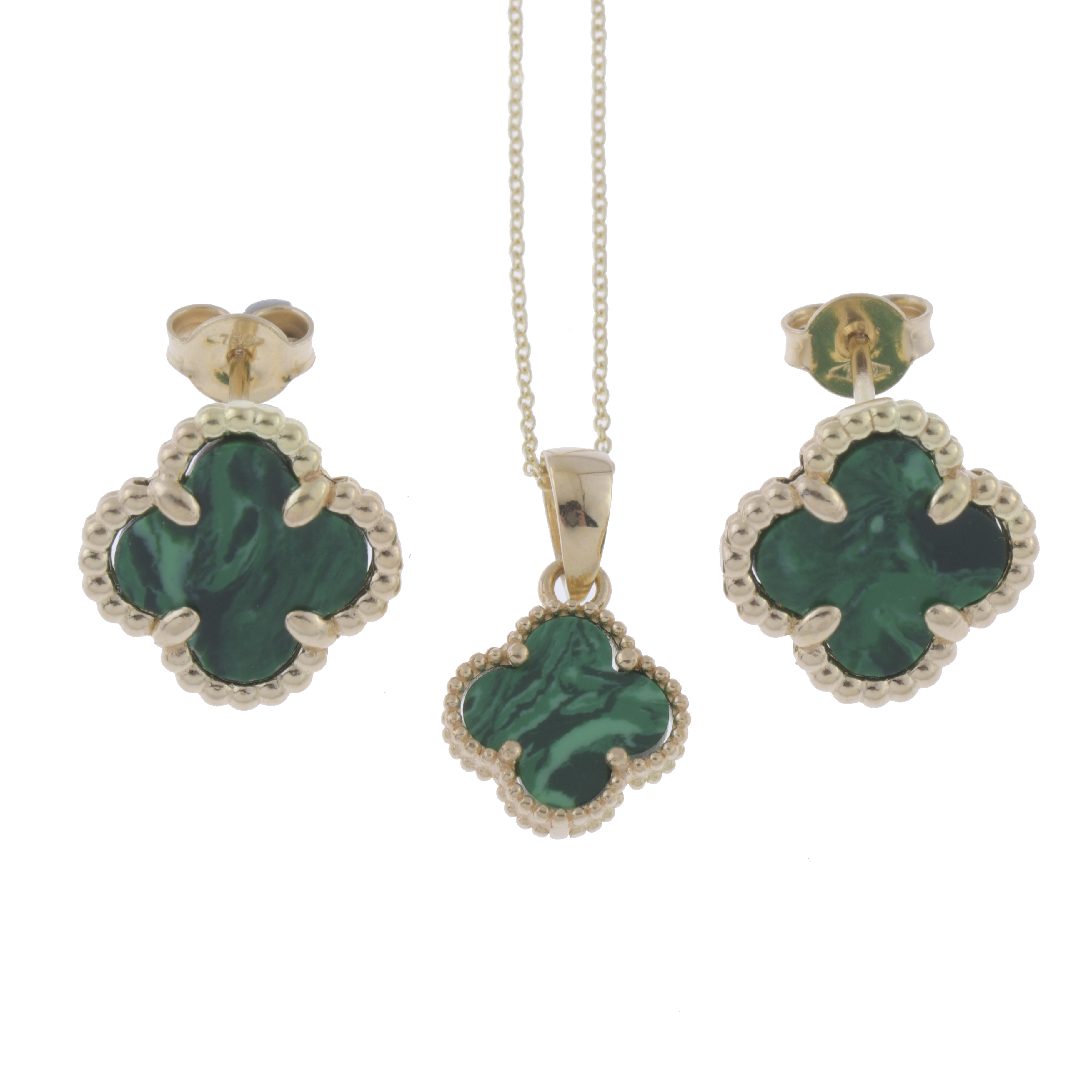 EARRINGS AND PENDANT WITH MALACHITE, AFTER ALHAMBRA MODELS 