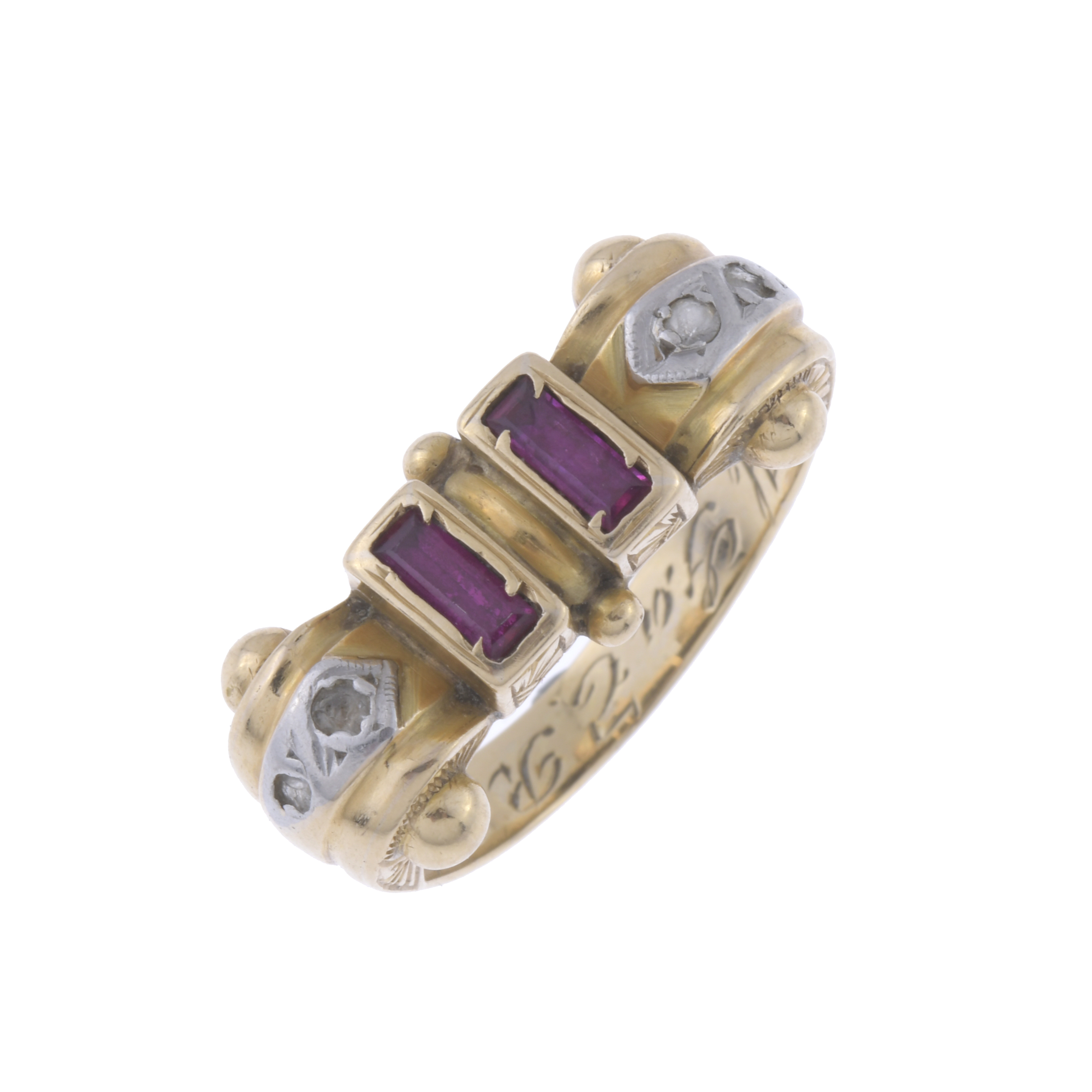 ANILLO CHEVALIER CON RUBÍES Y DIAMANTES