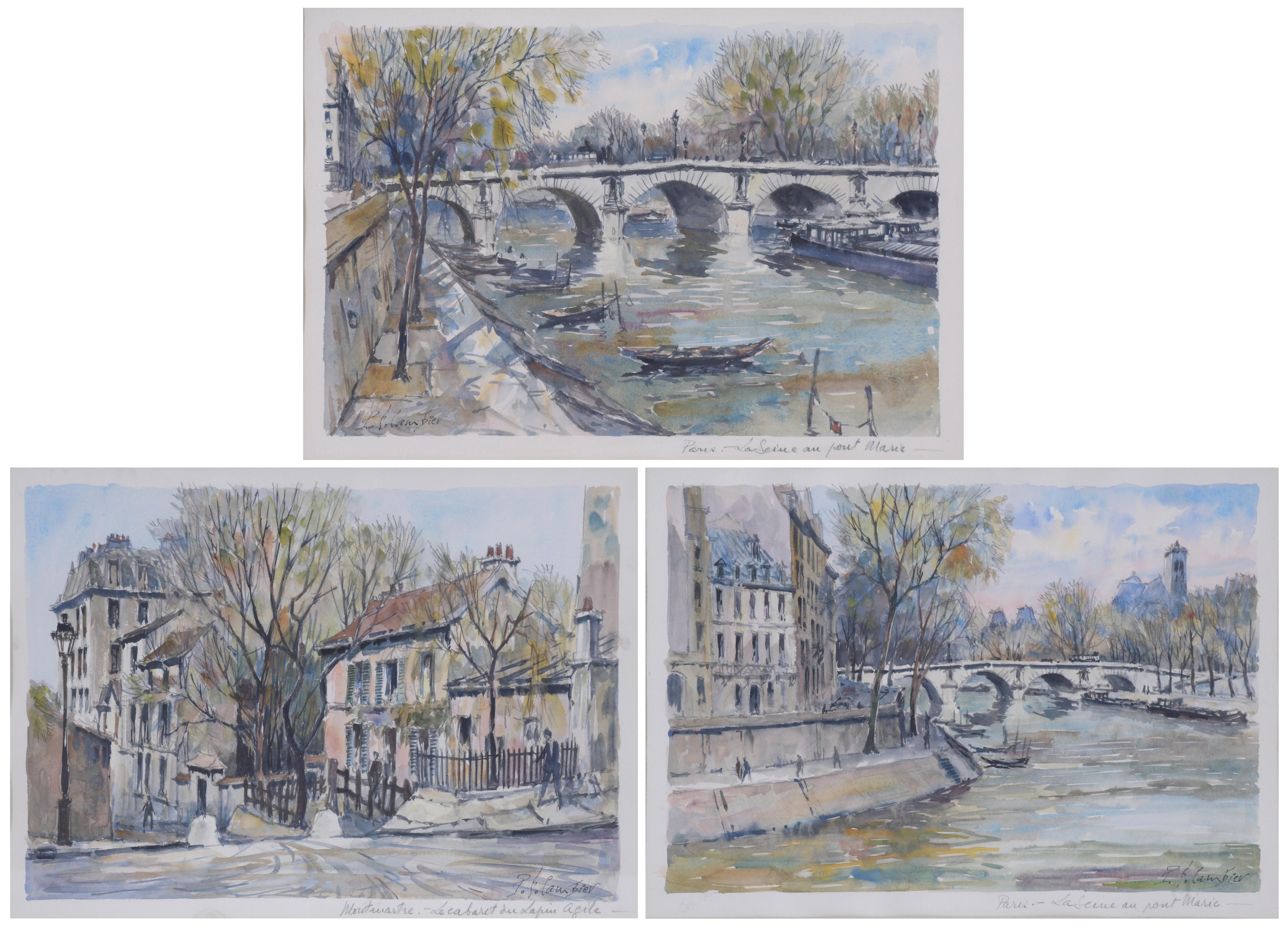 PIERRE EUGENE CAMBIER (1914-2001).  SET OF THREE WATERCOLOU