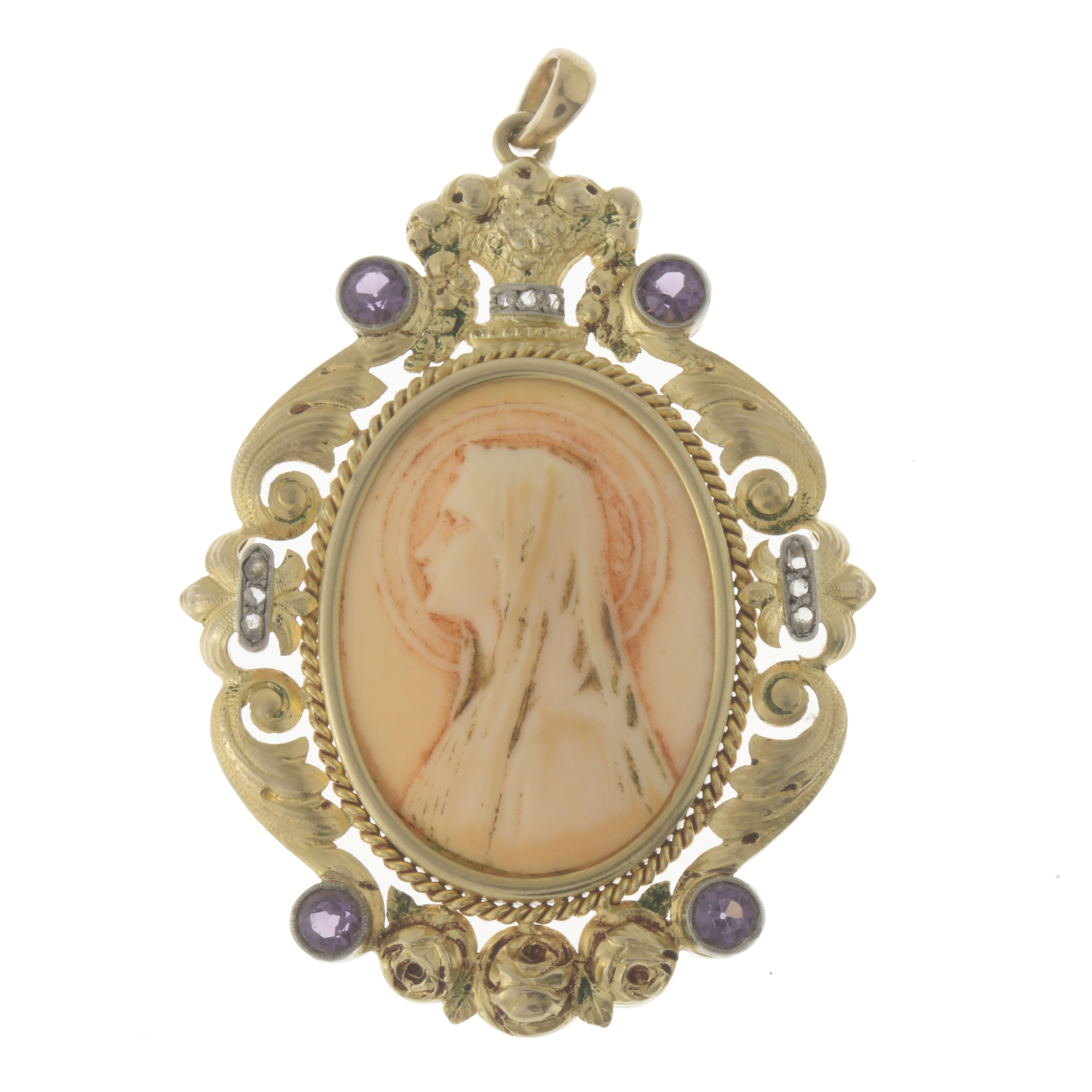 FUSET AND GRAU. PENDANT MEDAL WITH IMAGE OF MADONNA.