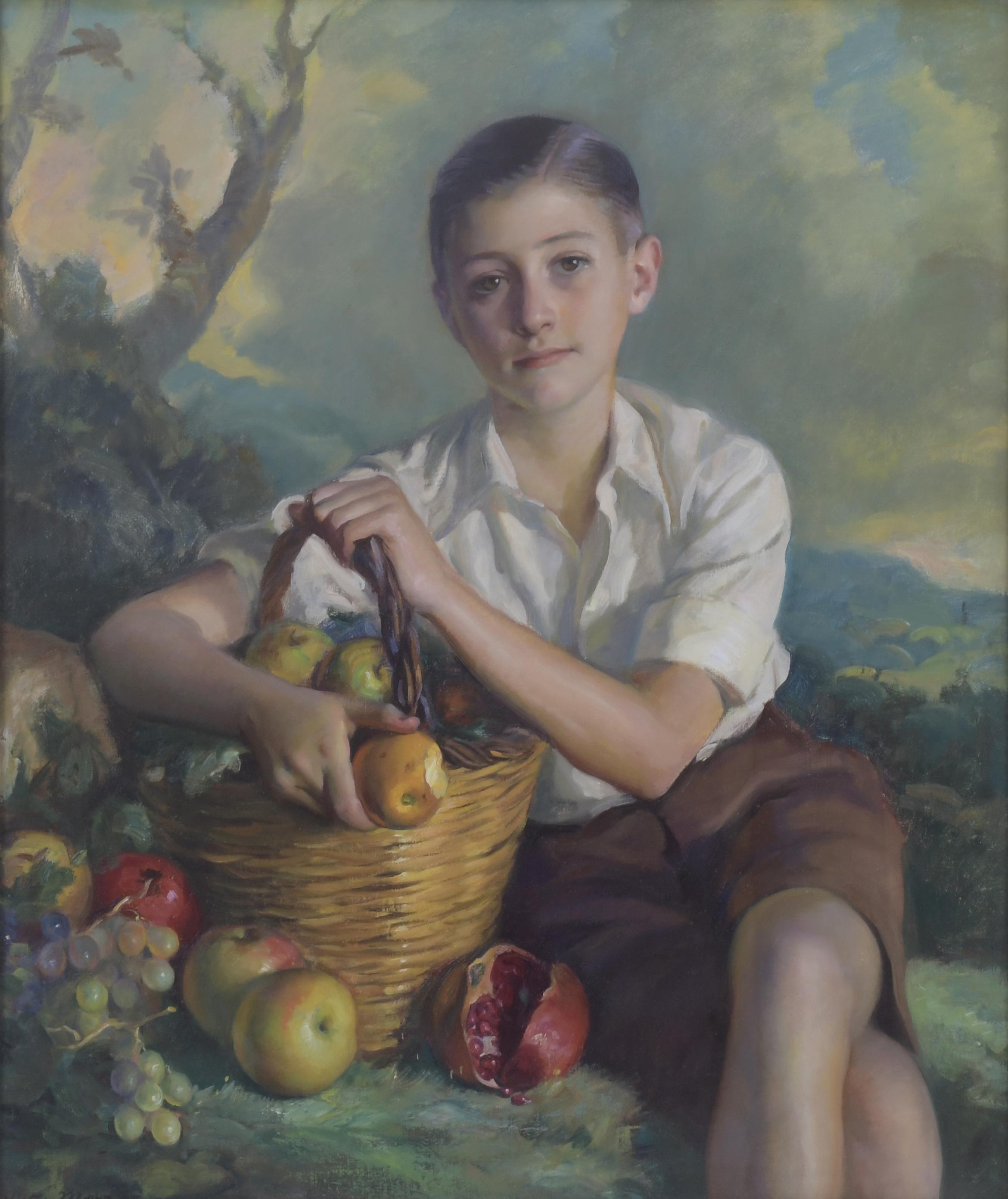 VICTOR MOYA CALVO (1889-1972).  "NIÑO CON CESTO DE FRUTAS",