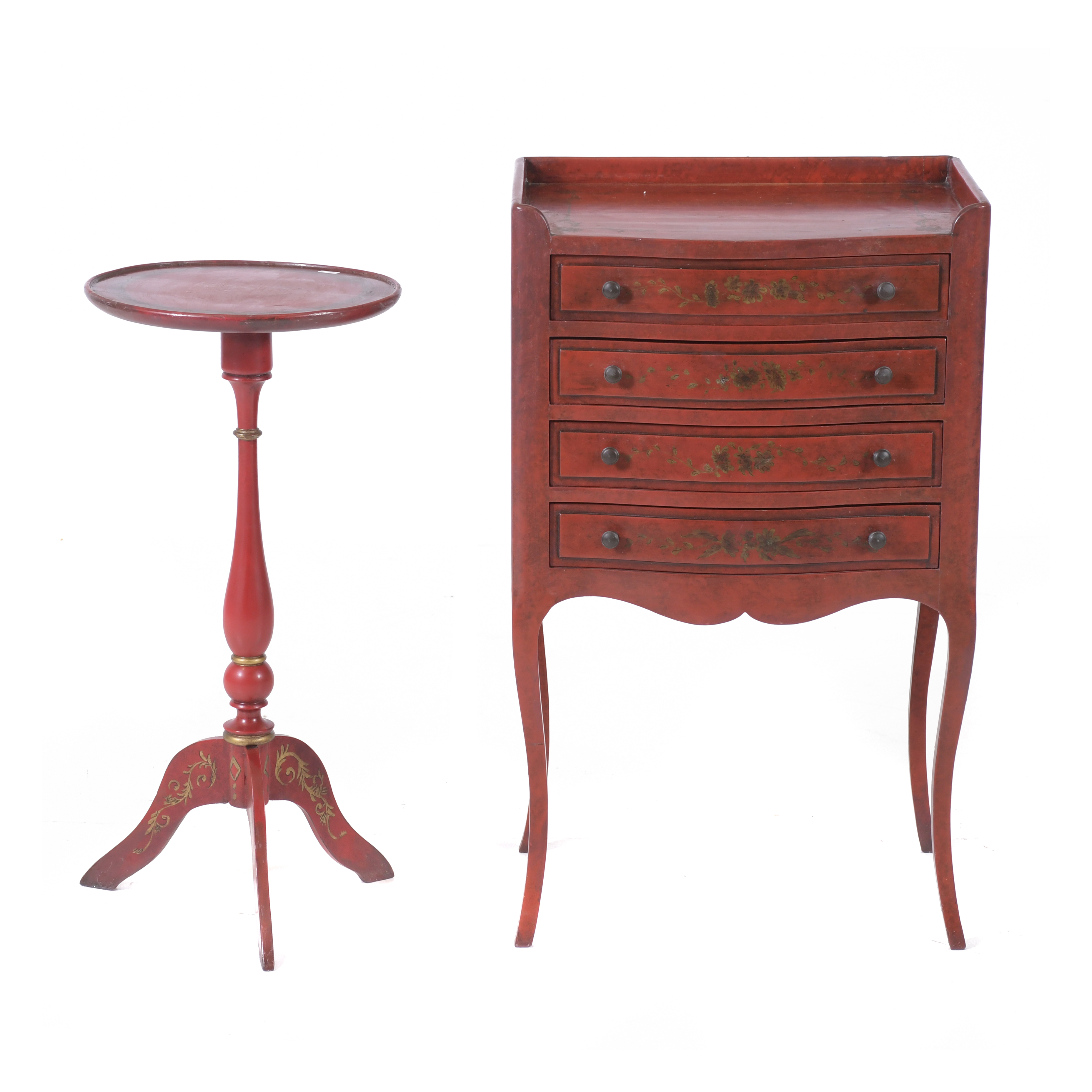 ORIENTAL-LIKE STYLE SET OF PEDESTAL AND SIDE TABLE, CIRCA 1